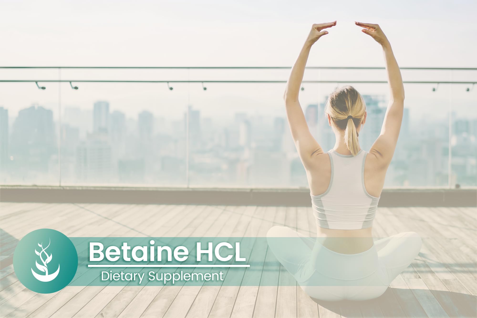 PURE ORIGINAL INGREDIENTS Betaine HCl Capsules on a wooden table