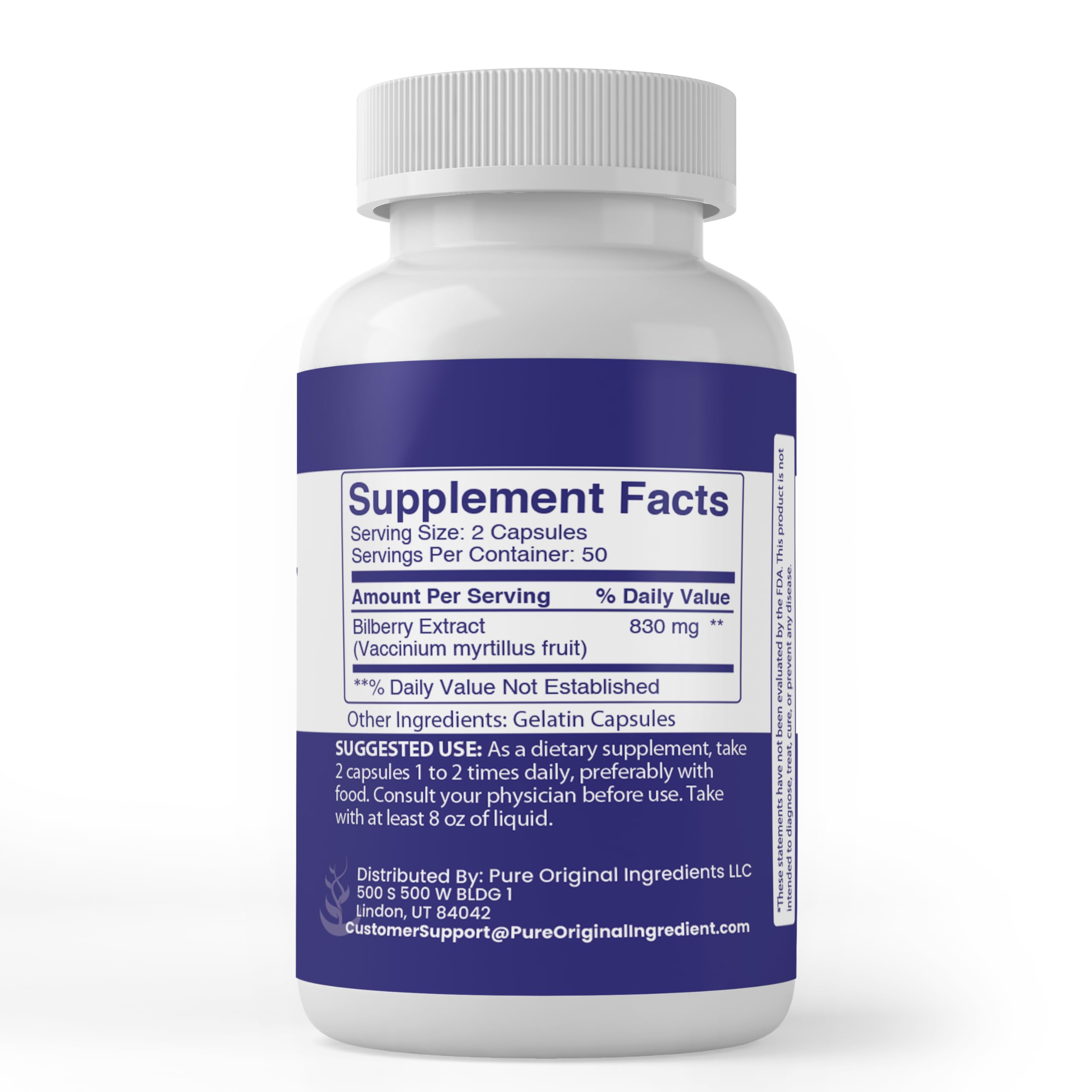 PURE ORIGINAL INGREDIENTS Bilberry Extract Capsules side view