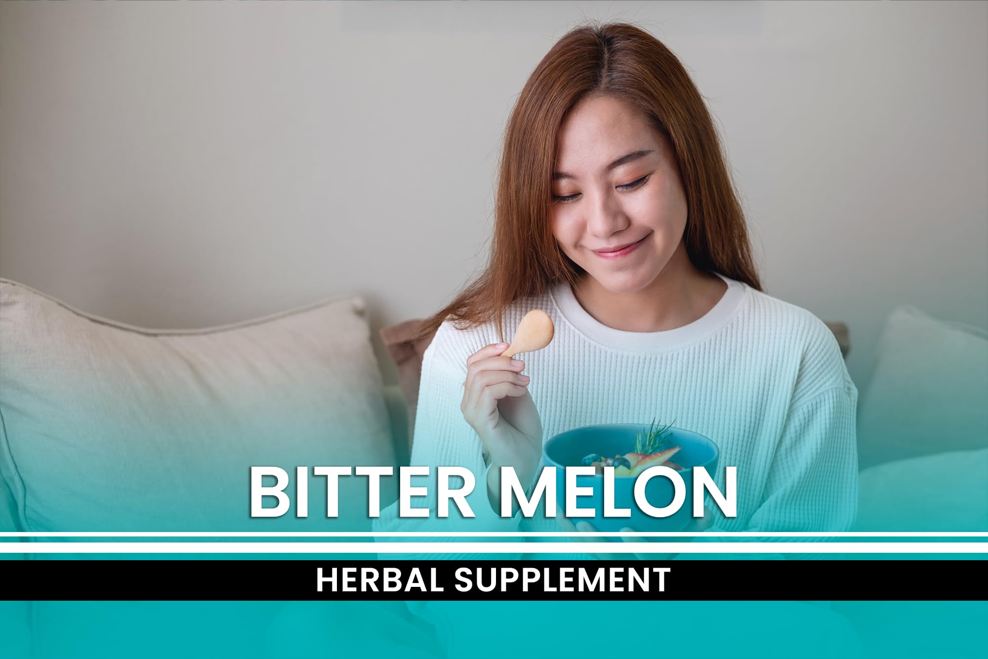 PURE ORIGINAL INGREDIENTS Bitter Melon Capsules on a wooden surface