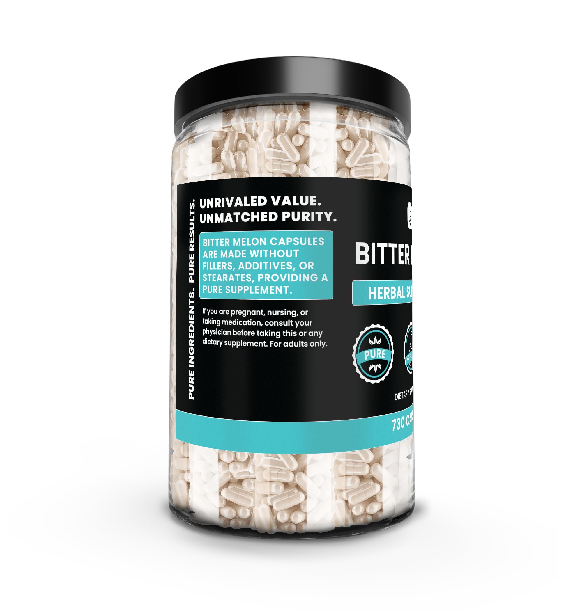 PURE ORIGINAL INGREDIENTS Bitter Melon Capsules side view