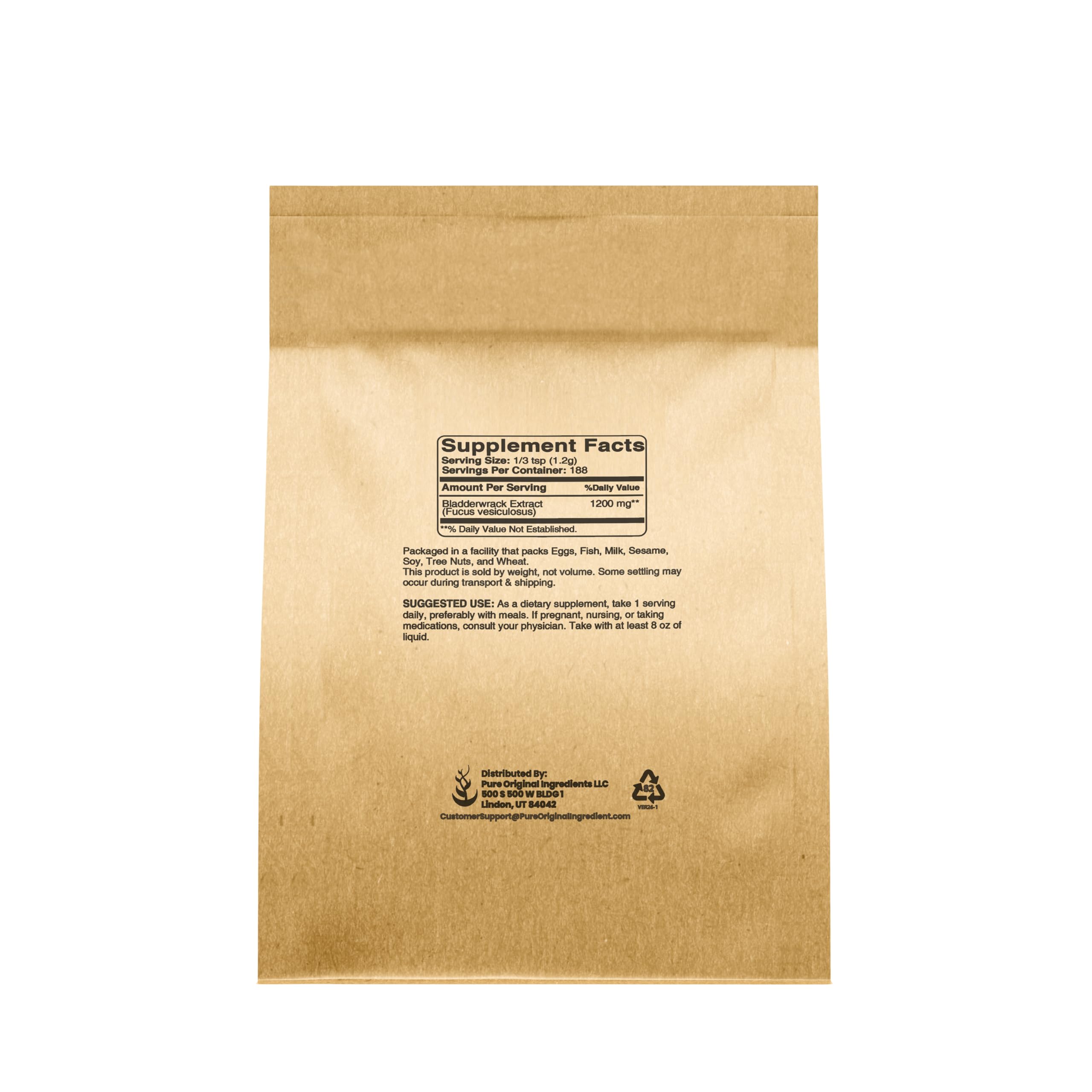 PURE ORIGINAL INGREDIENTS Bladderwrack Powder side view with ingredient details
