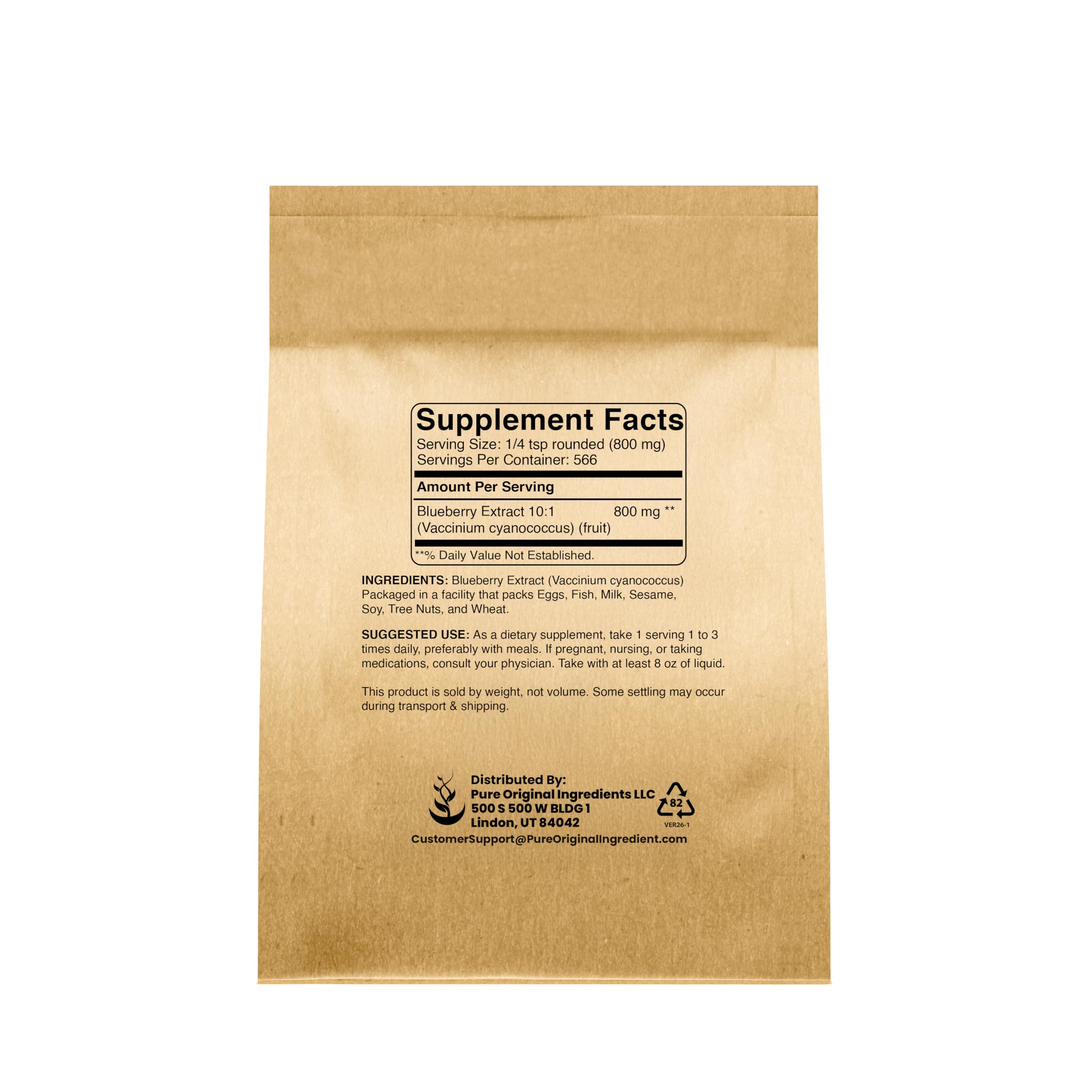 PURE ORIGINAL INGREDIENTS Blueberry Extract Powder packaging