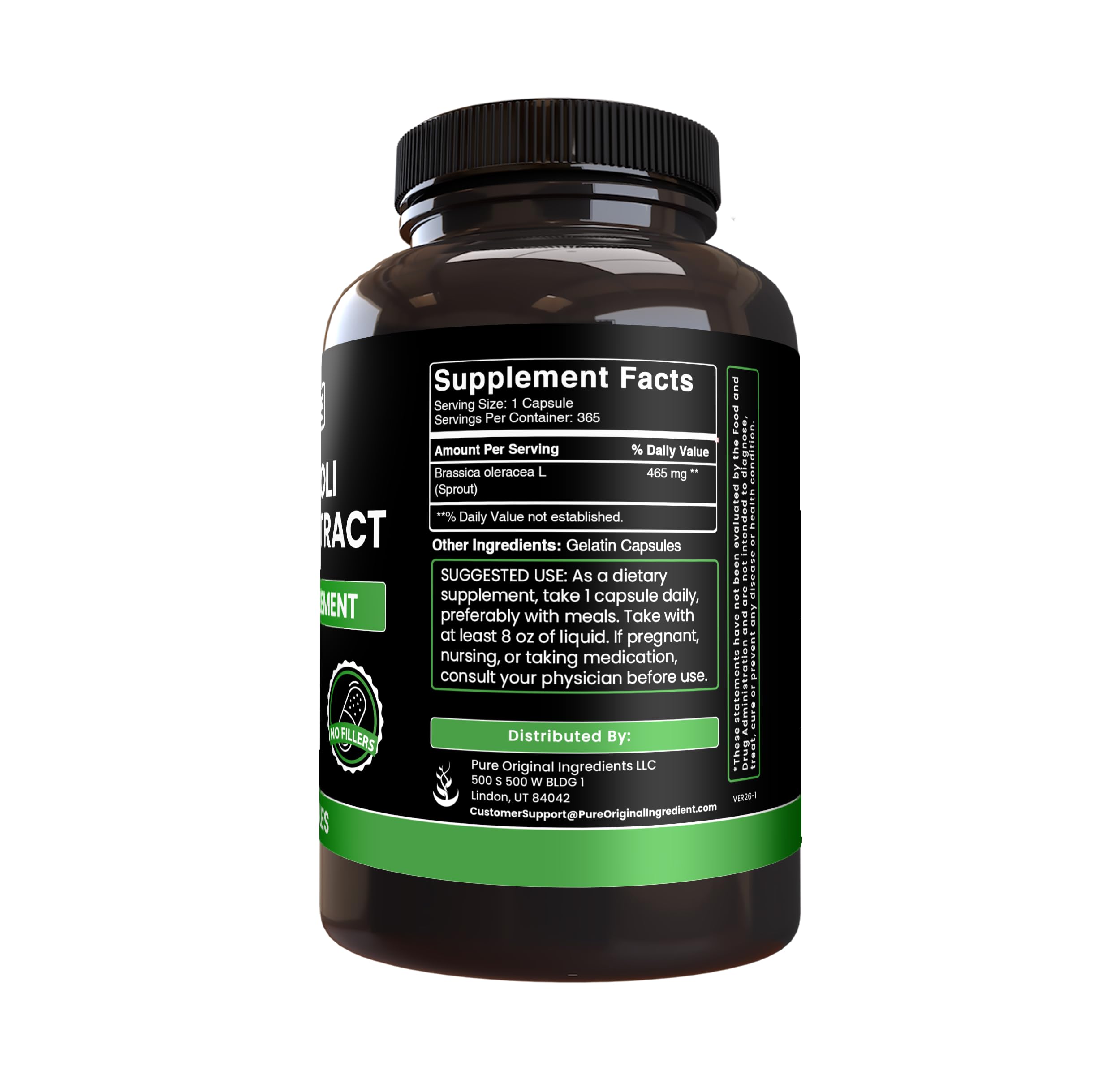 PURE ORIGINAL INGREDIENTS Broccoli Extract Capsules side view