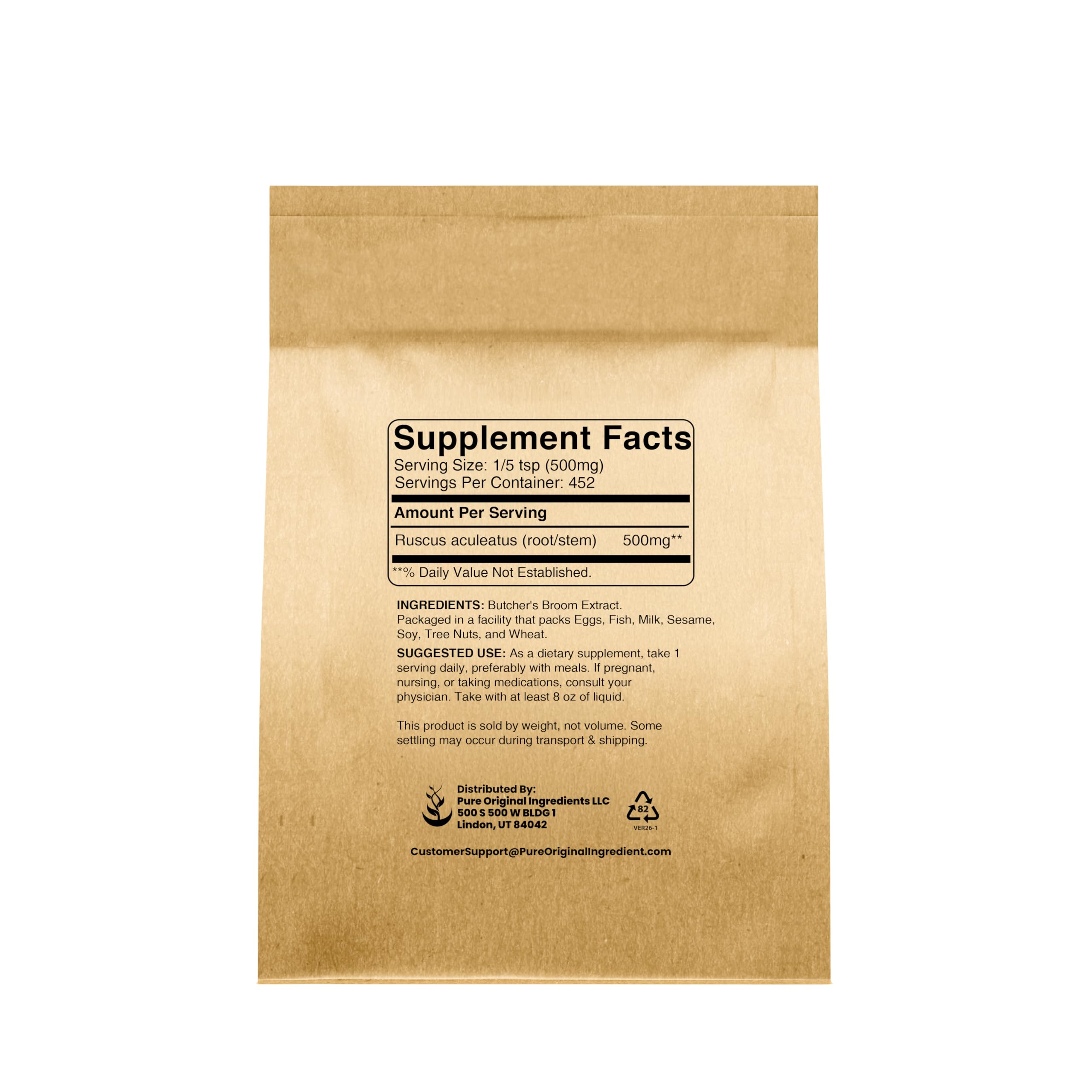 PURE ORIGINAL INGREDIENTS Butcher's Broom Powder packaging details