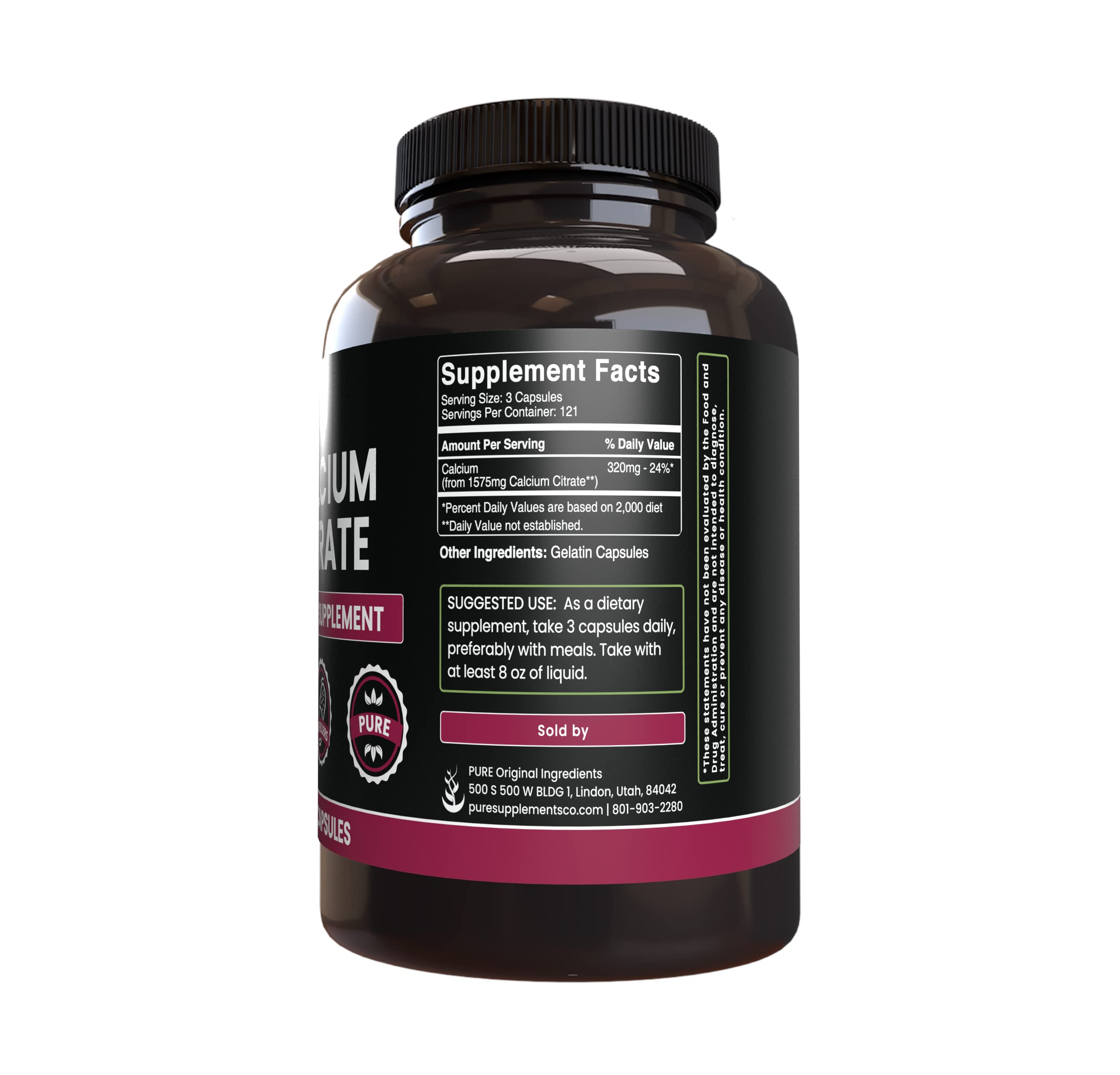 PURE ORIGINAL INGREDIENTS Calcium Citrate Capsules close-up of capsules