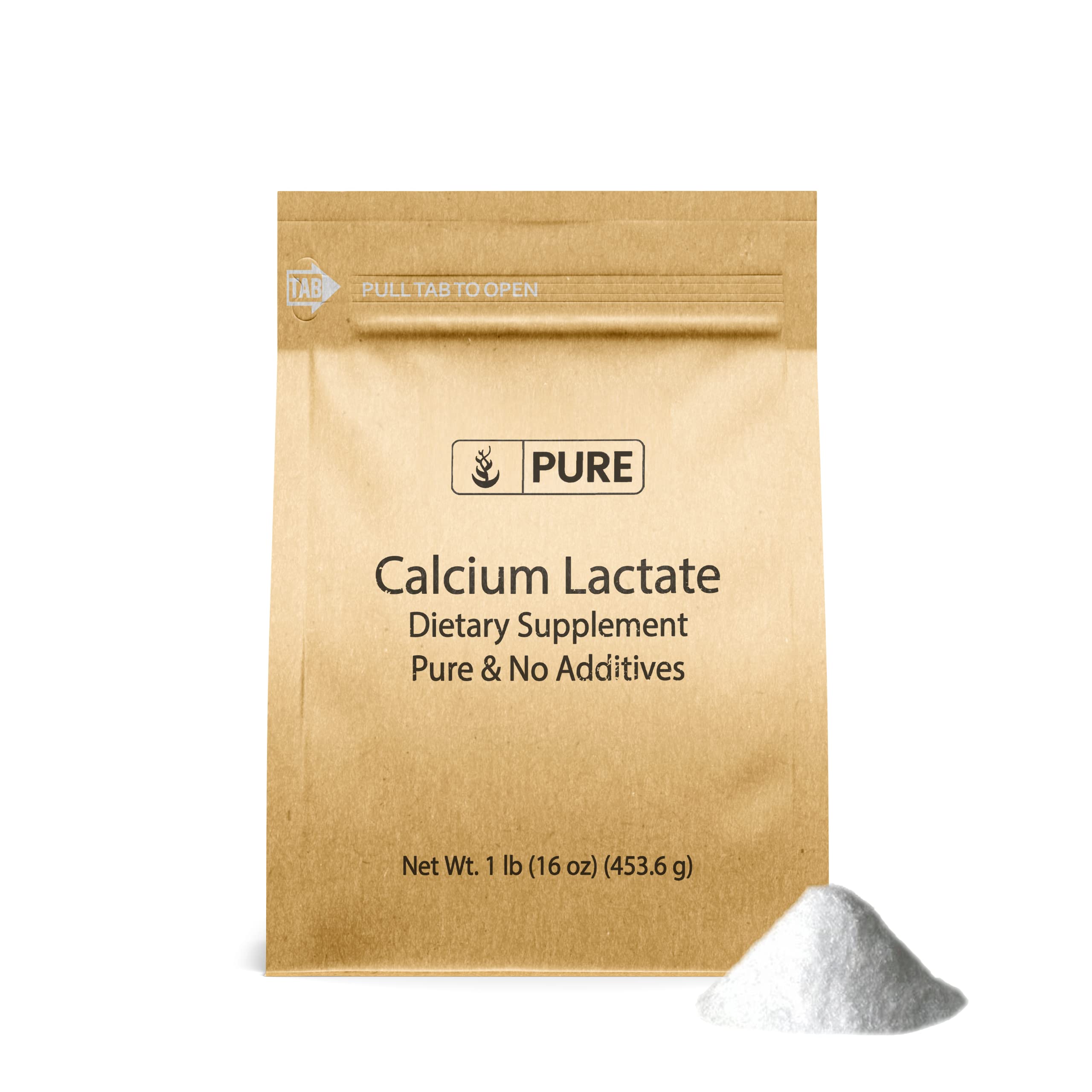PURE ORIGINAL INGREDIENTS Calcium Lactate Powder front view packaging