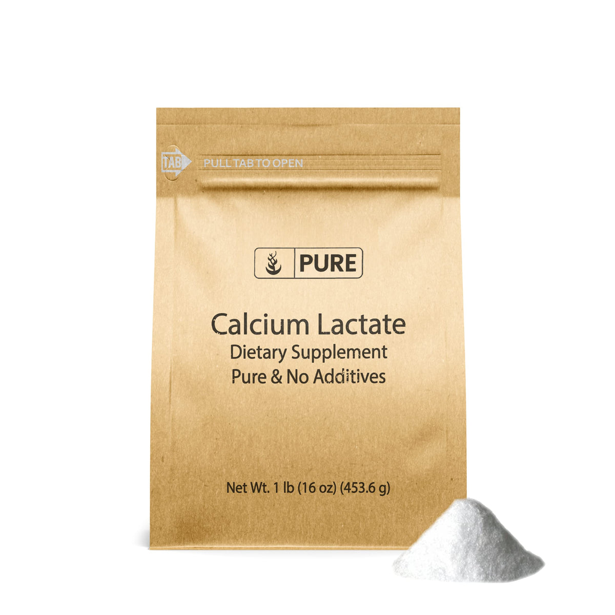 PURE ORIGINAL INGREDIENTS Calcium Lactate Powder front view packaging