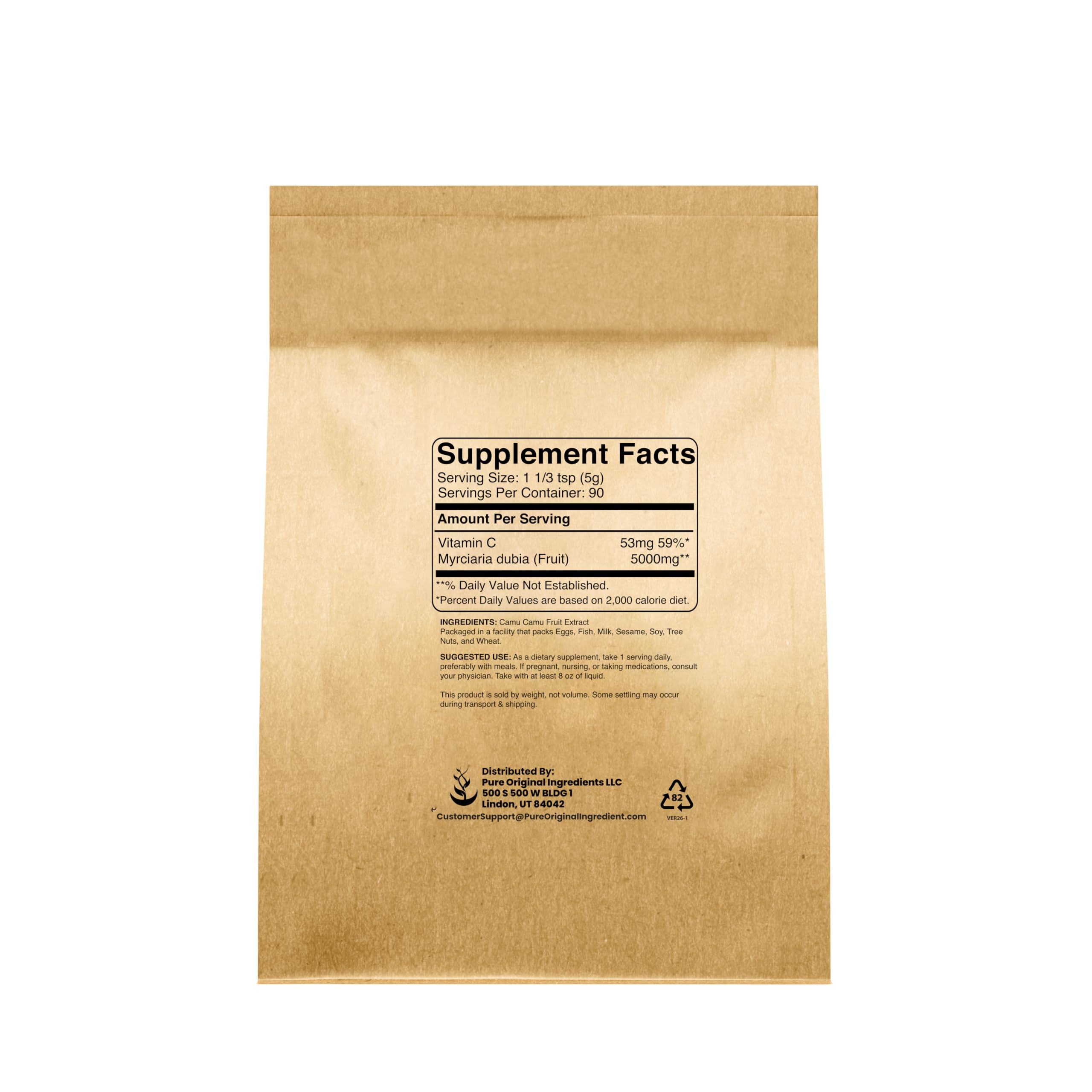 PURE ORIGINAL INGREDIENTS Camu Camu Powder packaging details