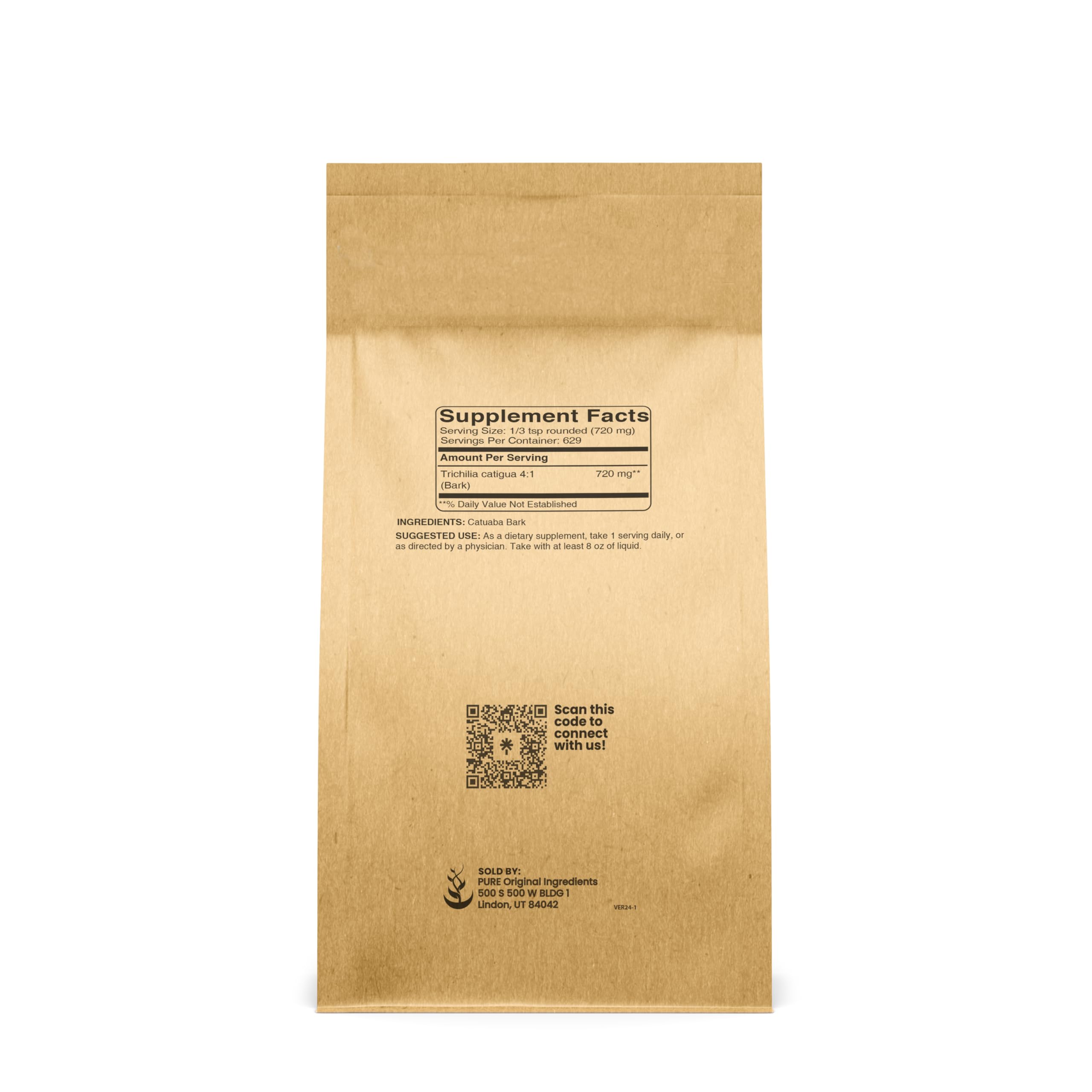 PURE ORIGINAL INGREDIENTS Catuaba Bark Extract Powder packaging