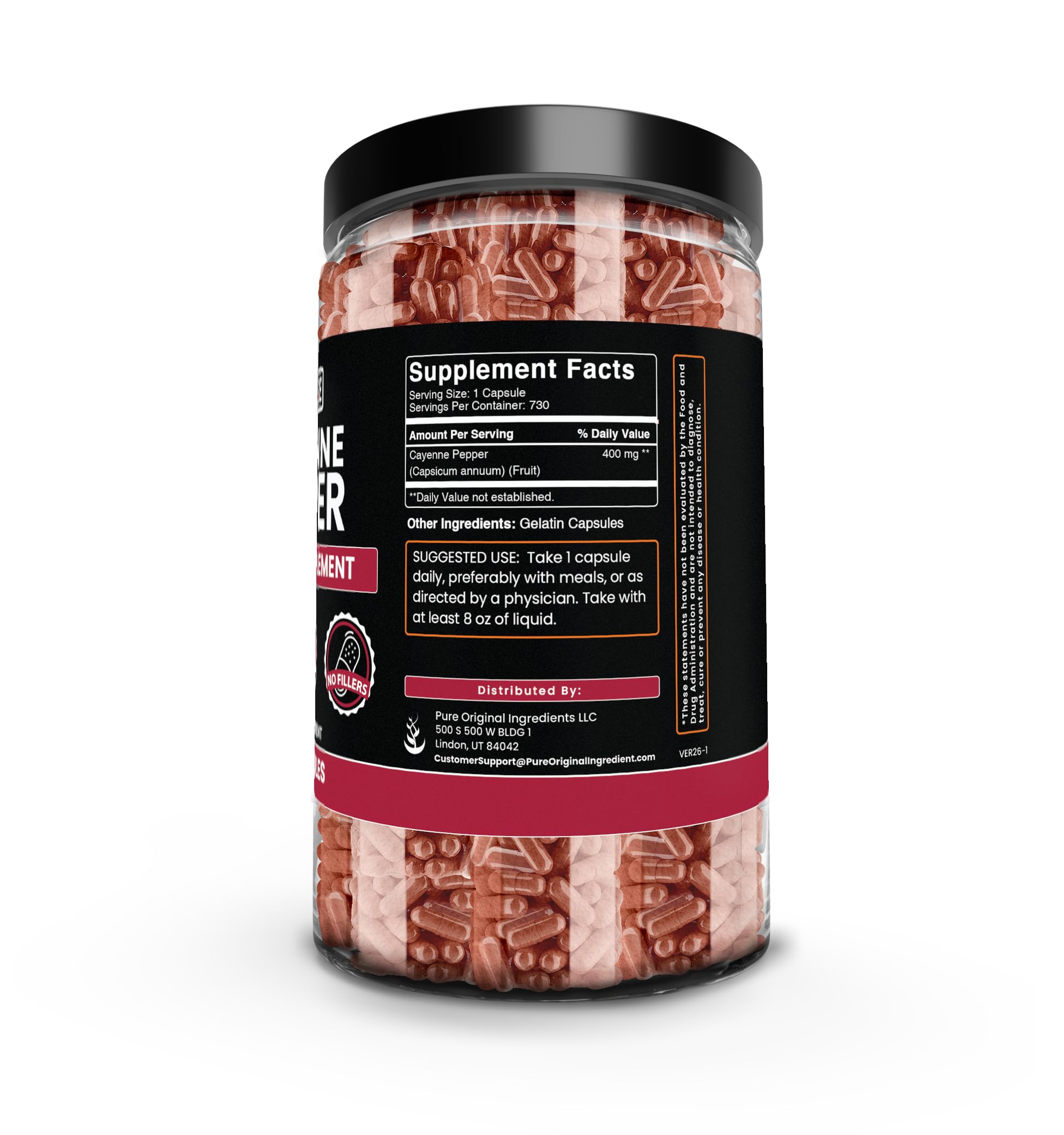 PURE ORIGINAL INGREDIENTS Cayenne Pepper Capsules bottle with label
