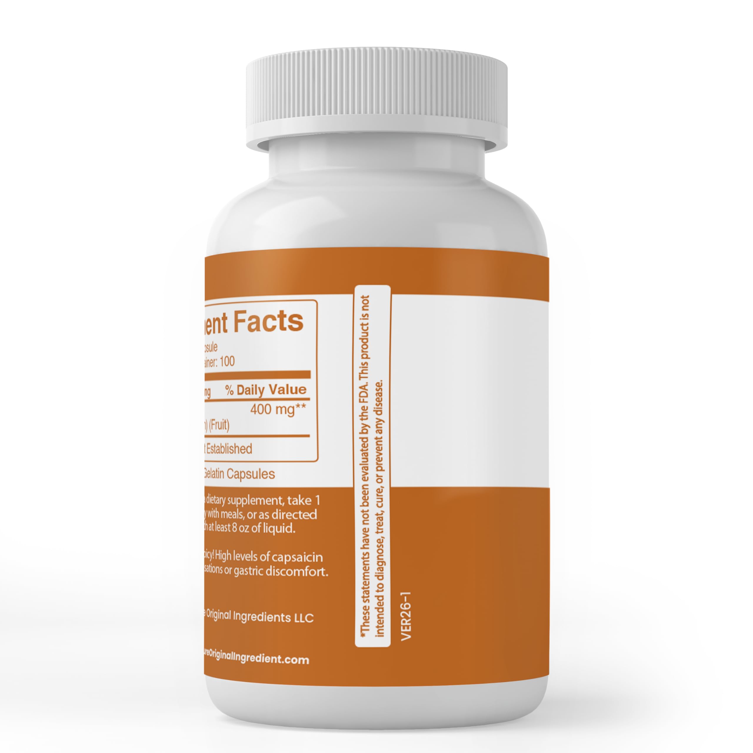 PURE ORIGINAL INGREDIENTS Cayenne Pepper Capsules bottle with label