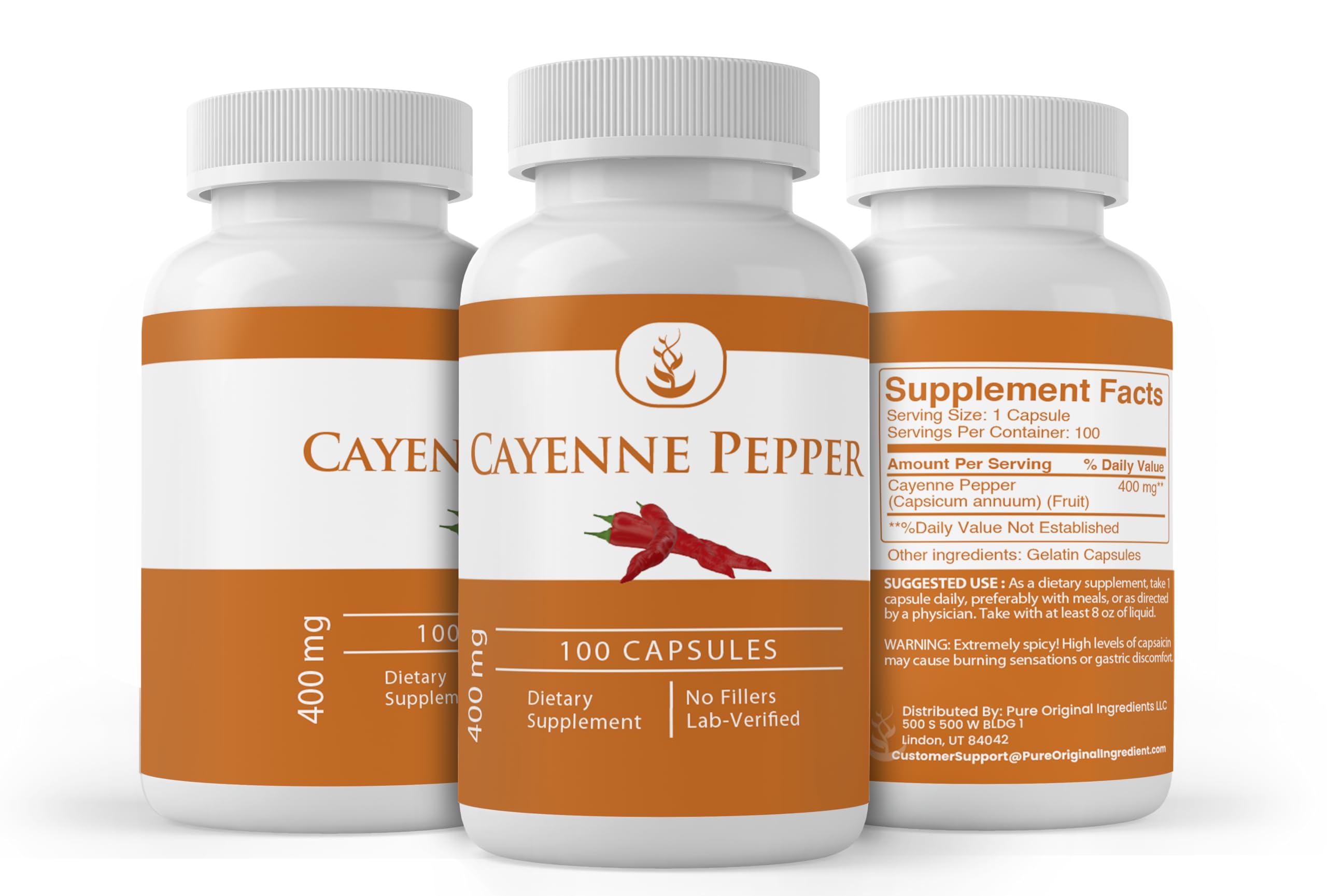 PURE ORIGINAL INGREDIENTS Cayenne Pepper Capsules on a wooden table