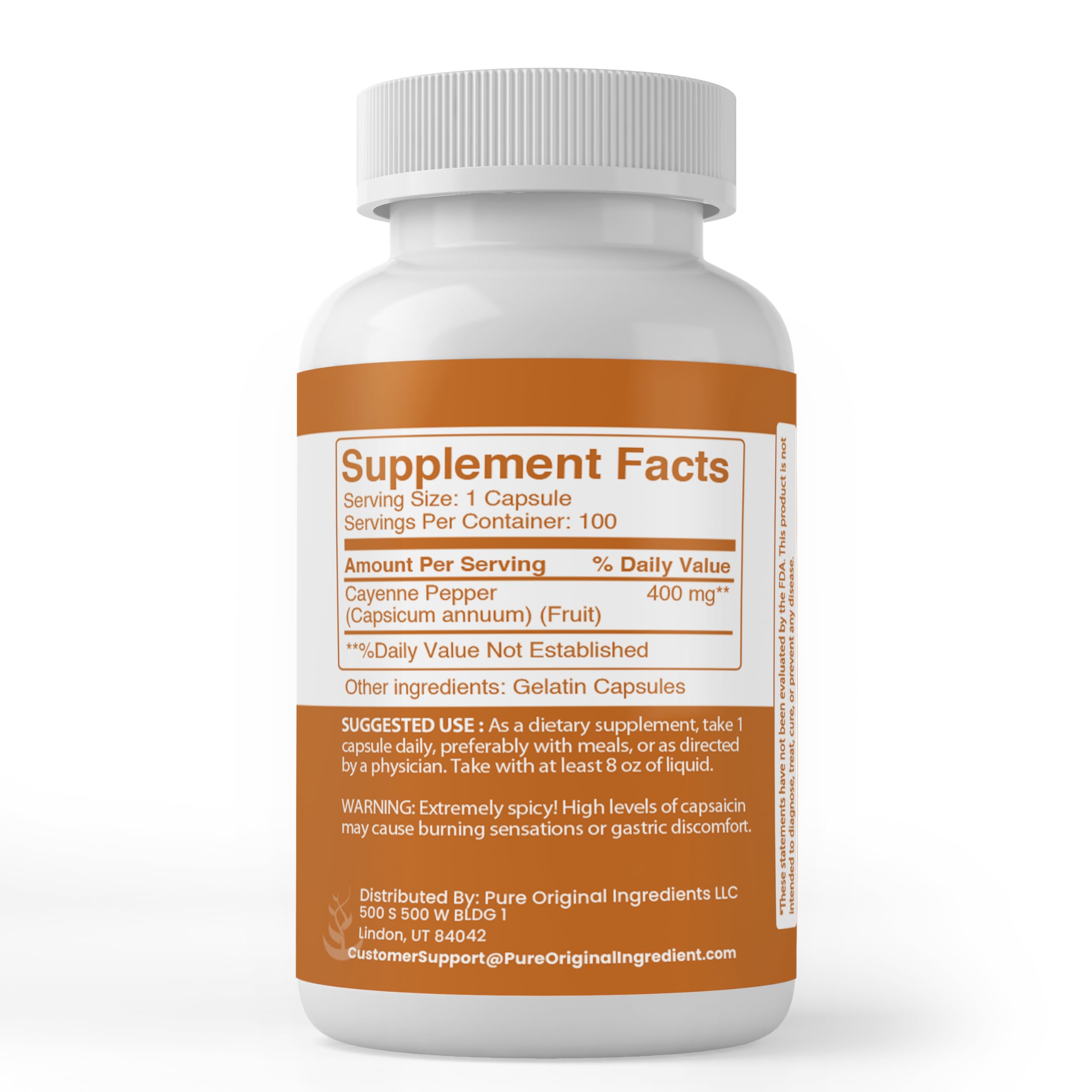 PURE ORIGINAL INGREDIENTS Cayenne Pepper Capsules side view