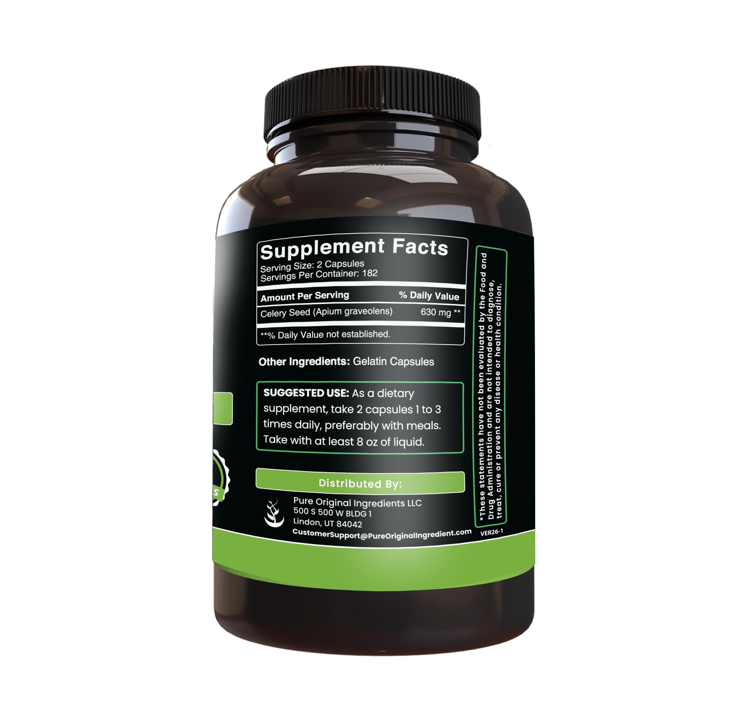 PURE ORIGINAL INGREDIENTS Celery Seed Capsules back label