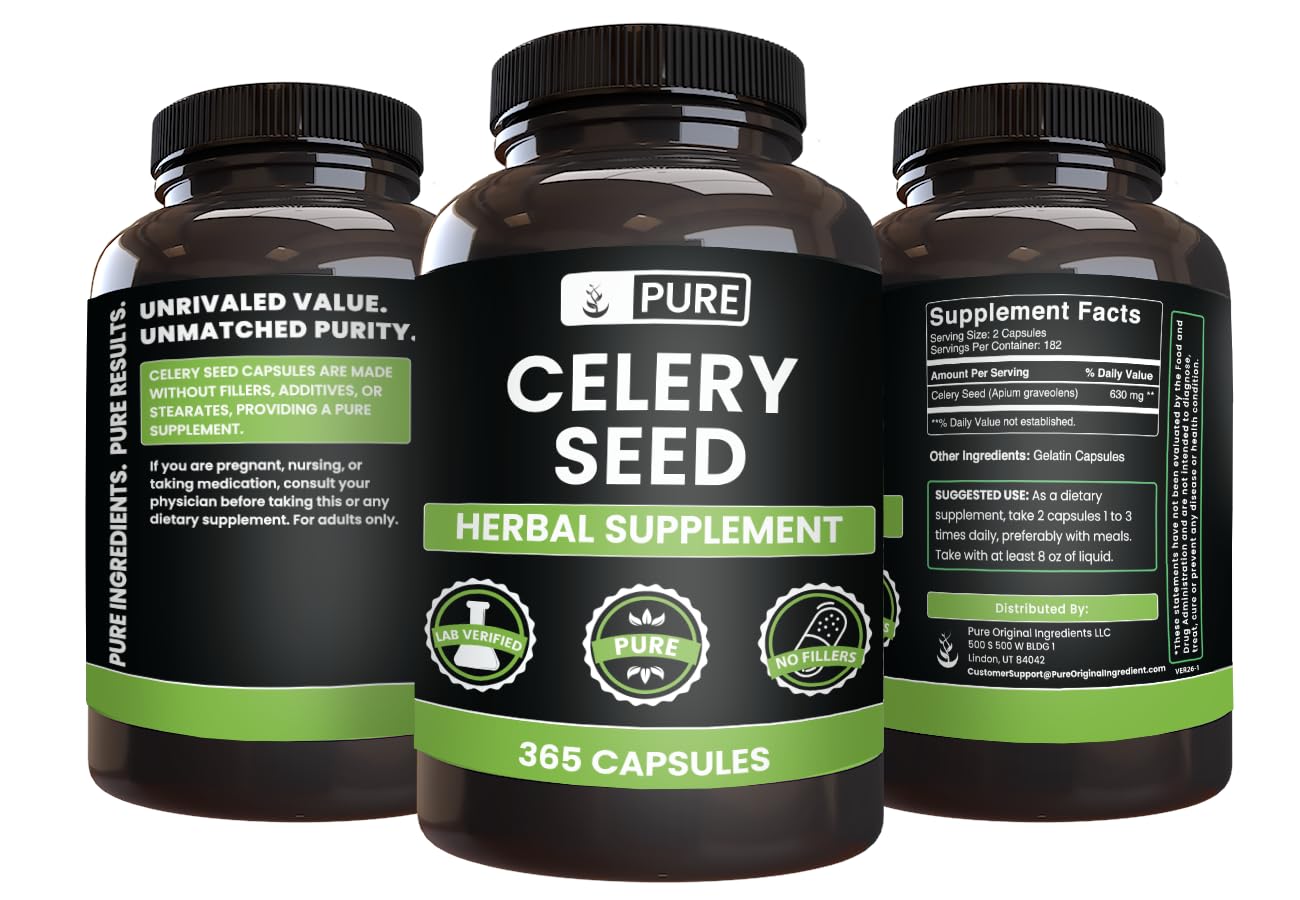PURE ORIGINAL INGREDIENTS Celery Seed Capsules close-up of capsules