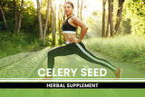 PURE ORIGINAL INGREDIENTS Celery Seed Capsules on a wooden table
