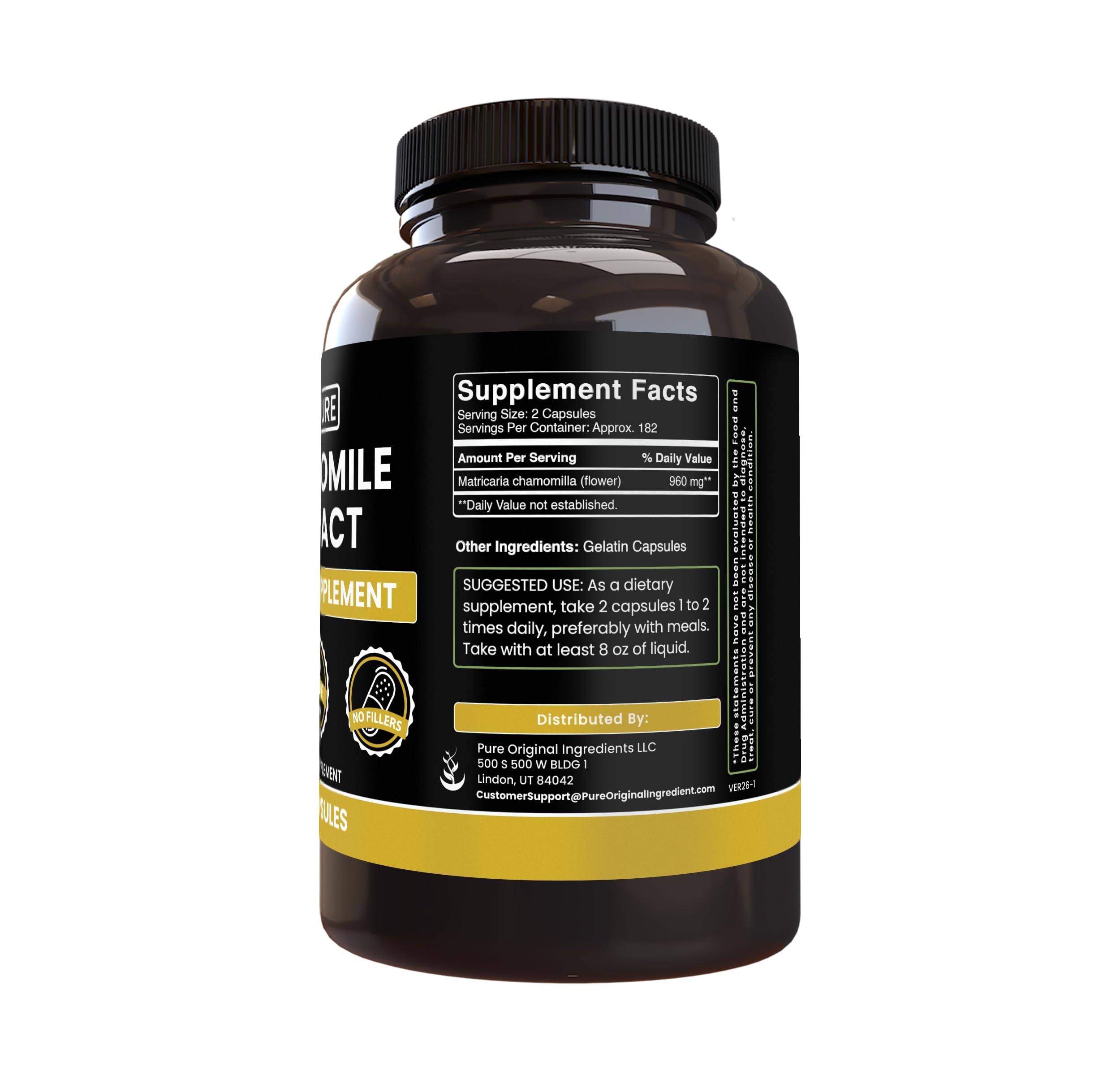 PURE ORIGINAL INGREDIENTS Chamomile Extract Capsules side view