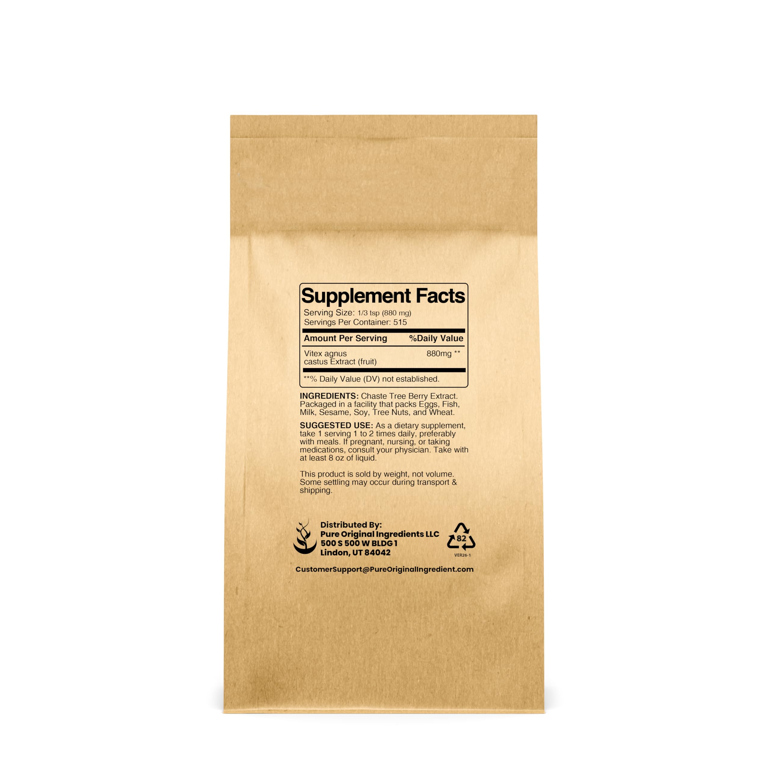 PURE ORIGINAL INGREDIENTS Chasteberry Extract Powder packaging