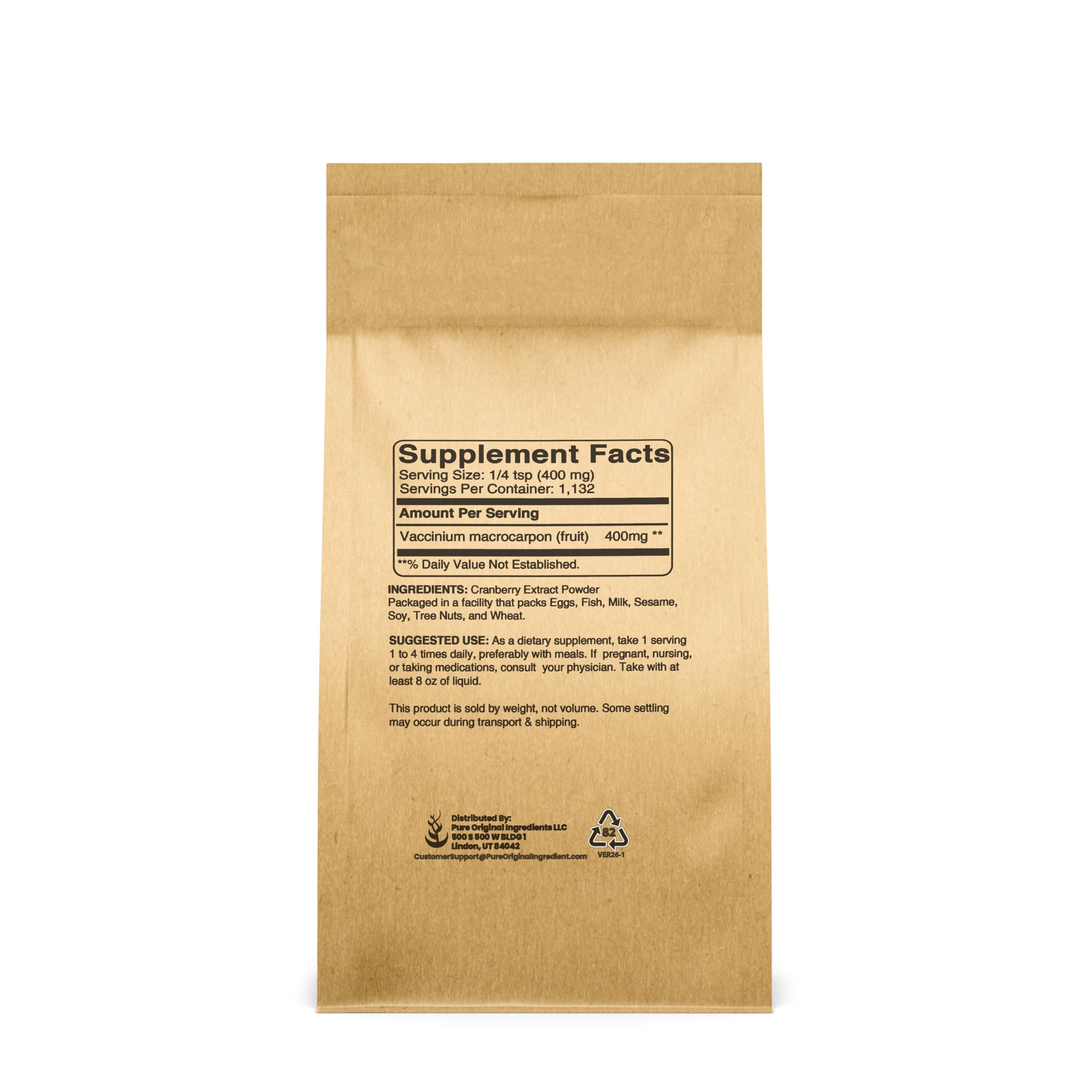PURE ORIGINAL INGREDIENTS Cranberry Extract Powder packaging