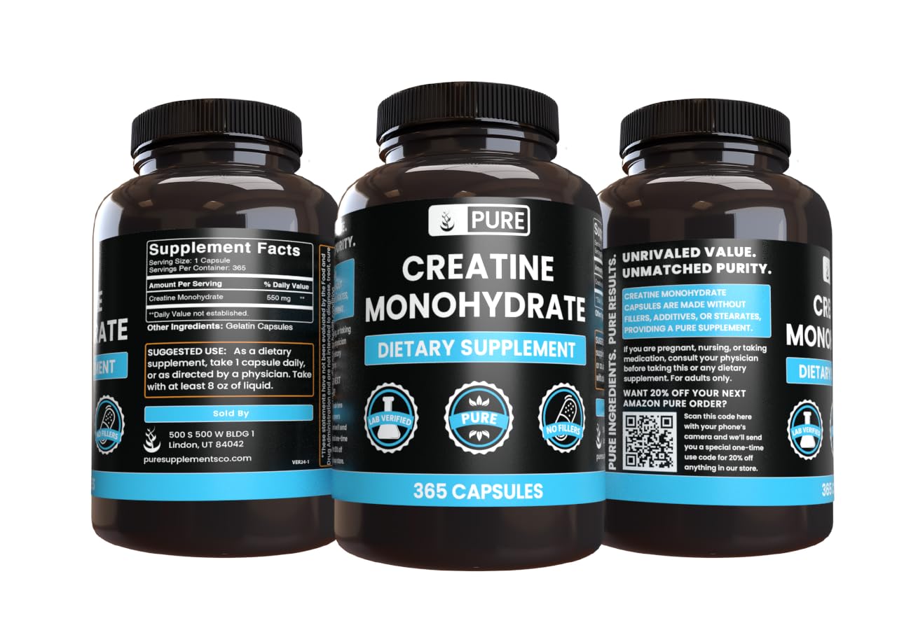 PURE ORIGINAL INGREDIENTS Creatine Monohydrate Capsules close-up of capsules
