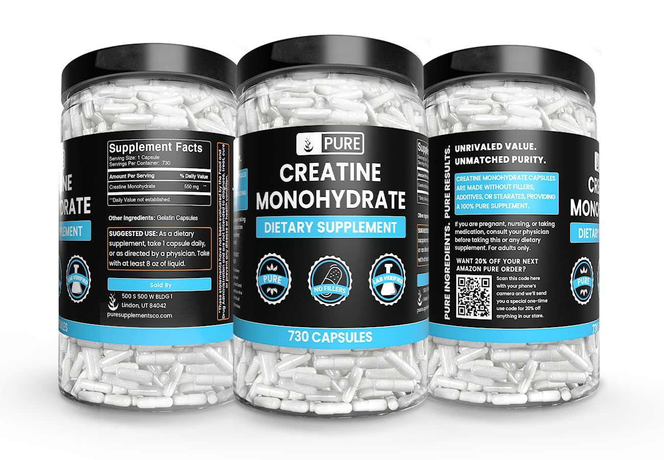 PURE ORIGINAL INGREDIENTS Creatine Monohydrate Capsules close-up of capsules