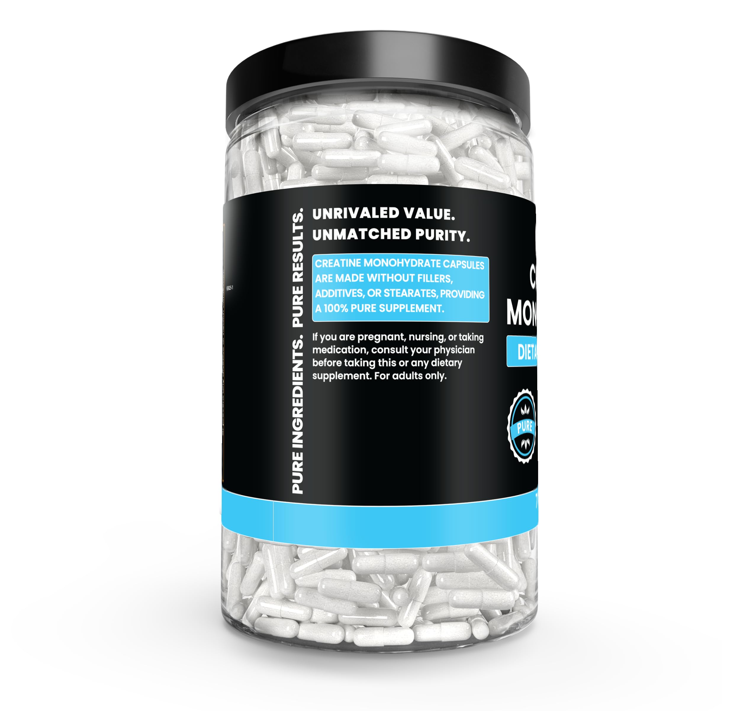 PURE ORIGINAL INGREDIENTS Creatine Monohydrate Capsules side view
