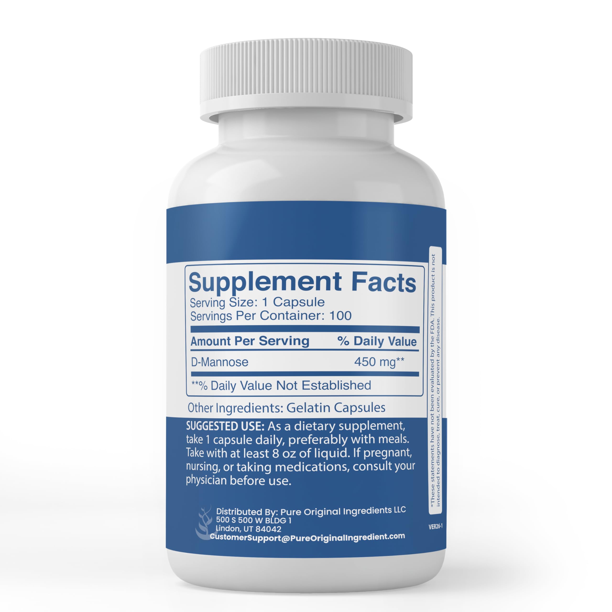 PURE ORIGINAL INGREDIENTS D-Mannose Capsules packaging details