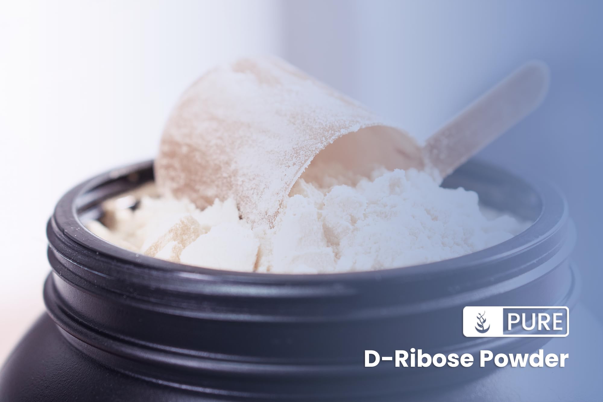 PURE ORIGINAL INGREDIENTS D-Ribose Powder in a measuring scoop
