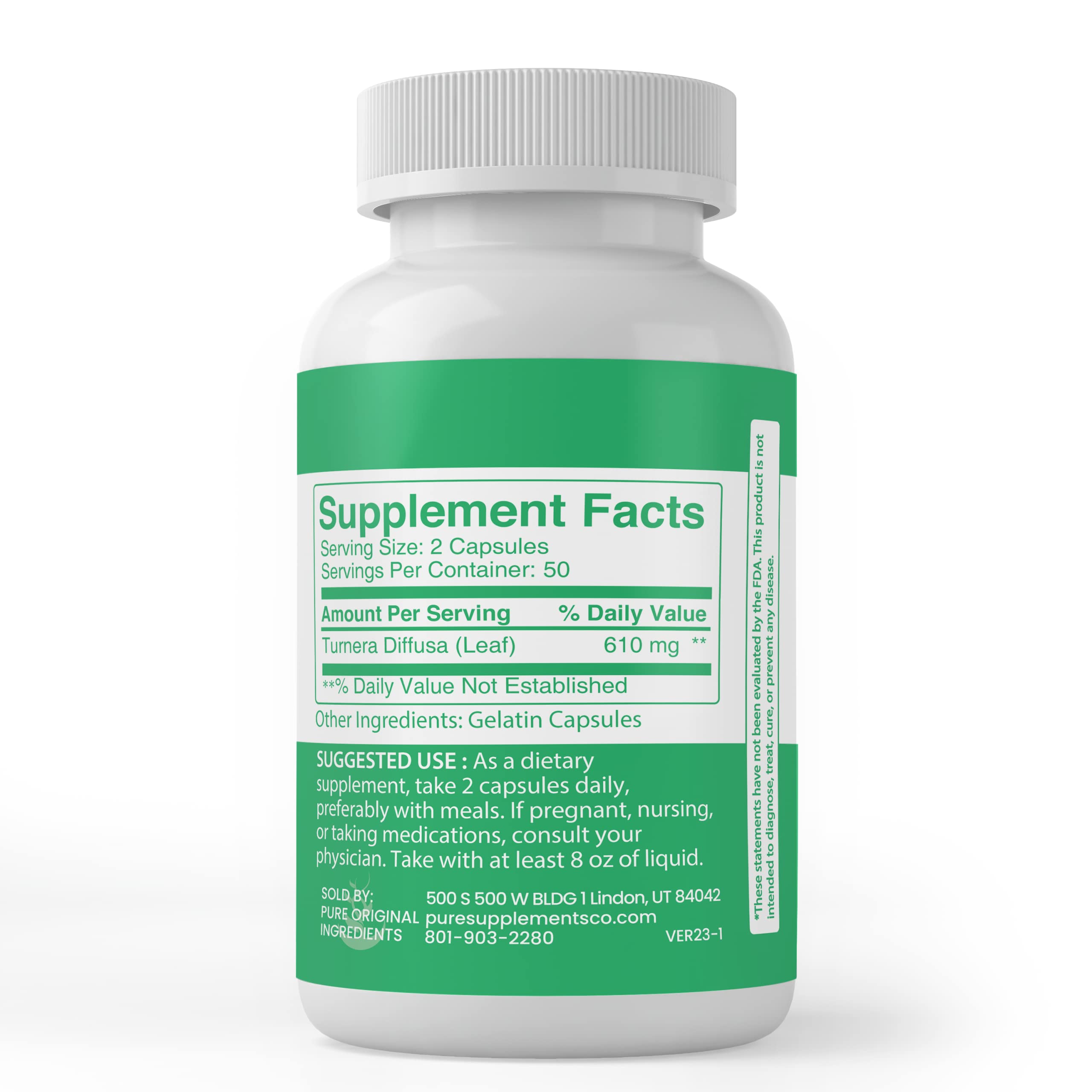 PURE ORIGINAL INGREDIENTS Damiana Leaf Capsules packaging