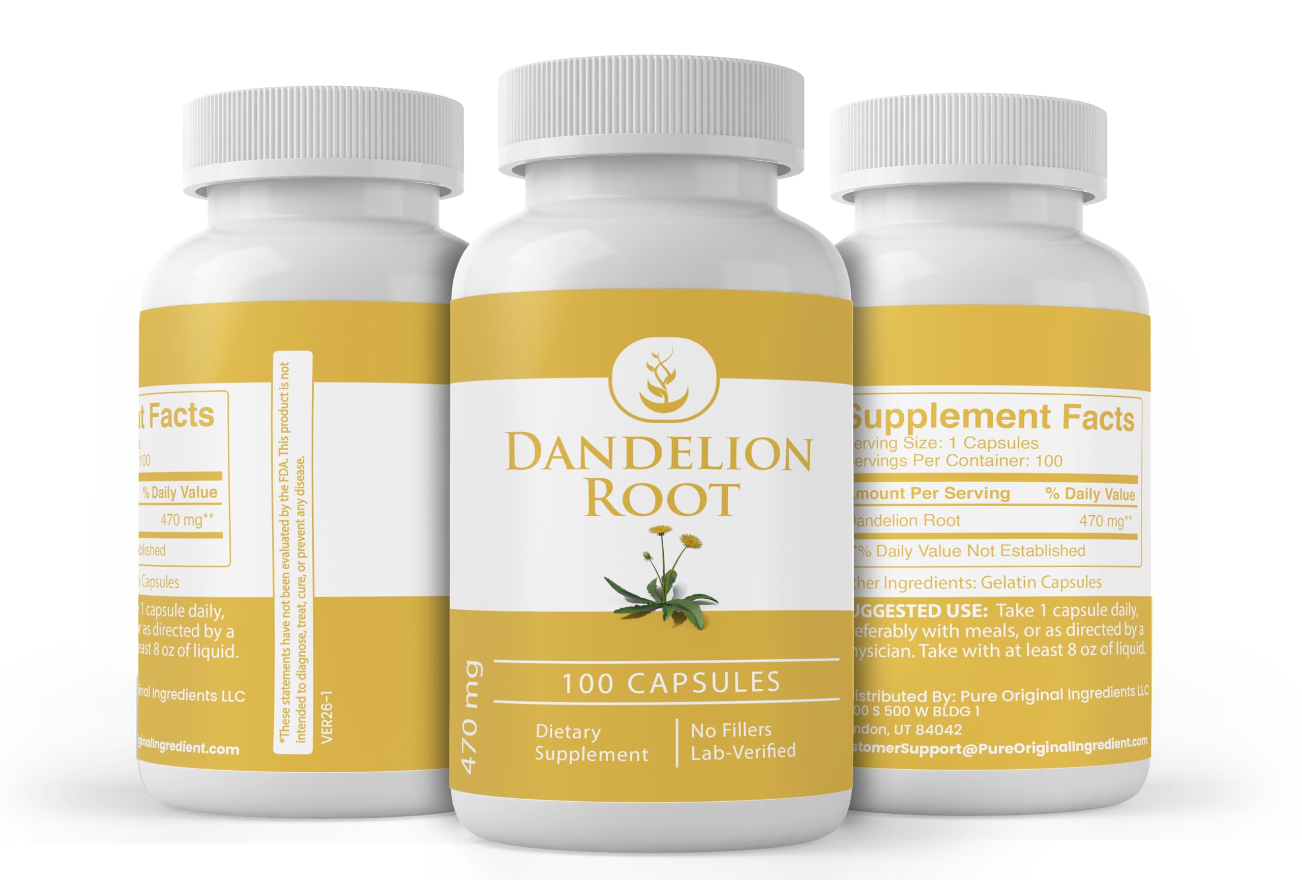 PURE ORIGINAL INGREDIENTS Dandelion Root Capsules side view