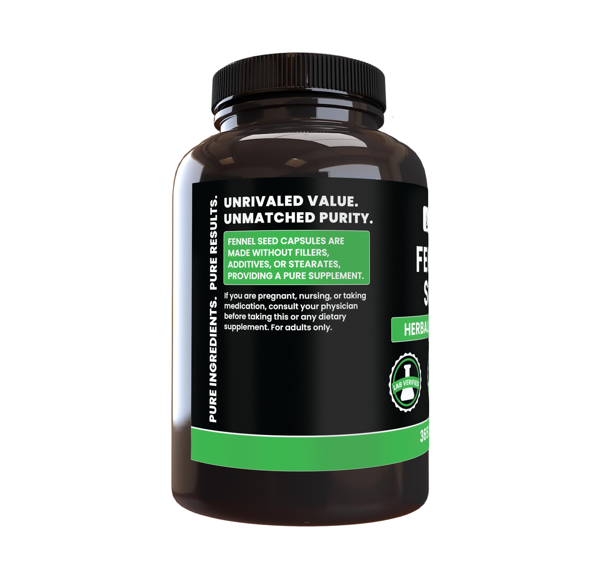 PURE ORIGINAL INGREDIENTS Fennel Seed Capsules bottle with label