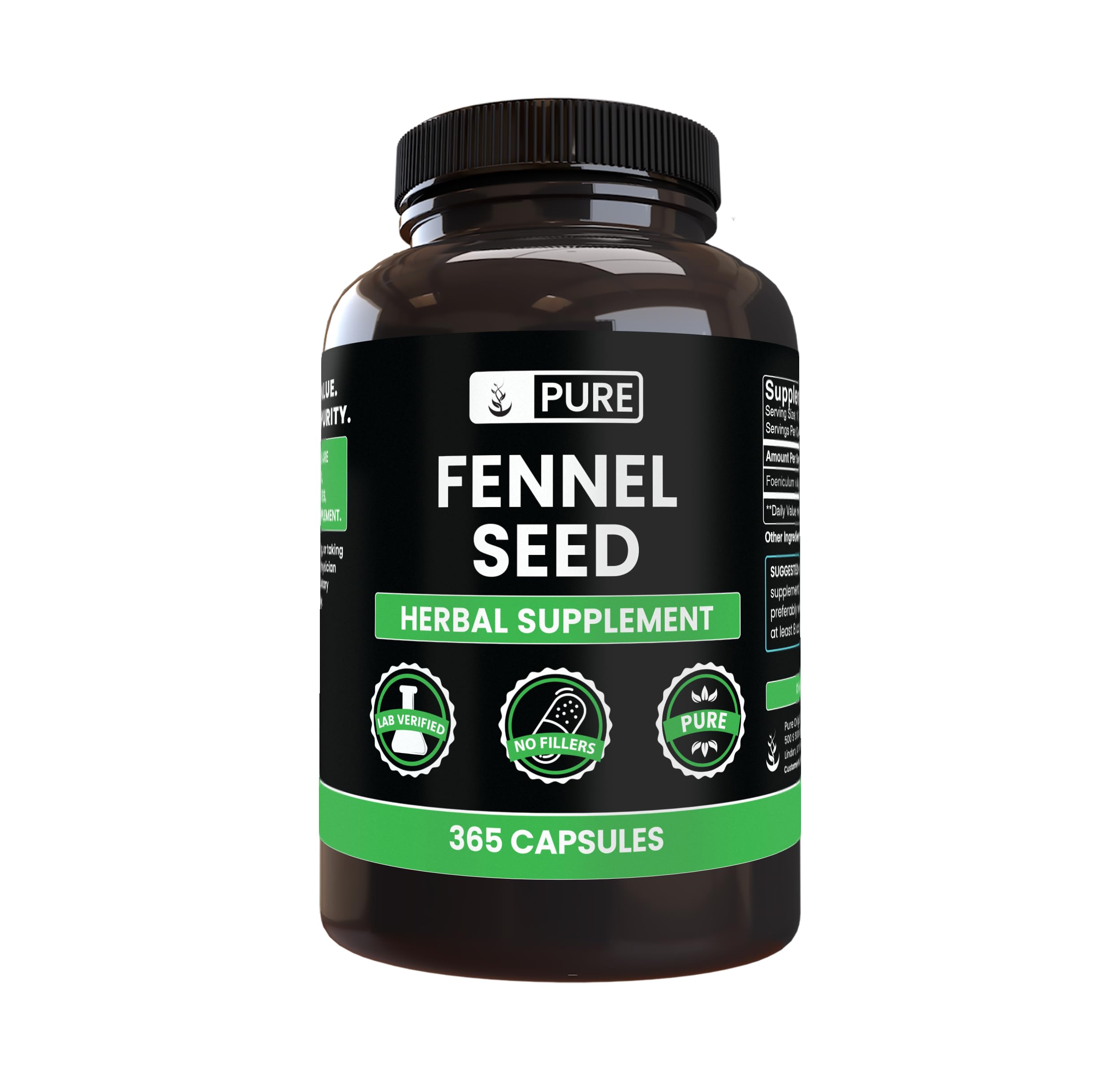 PURE ORIGINAL INGREDIENTS Fennel Seed Capsules front view