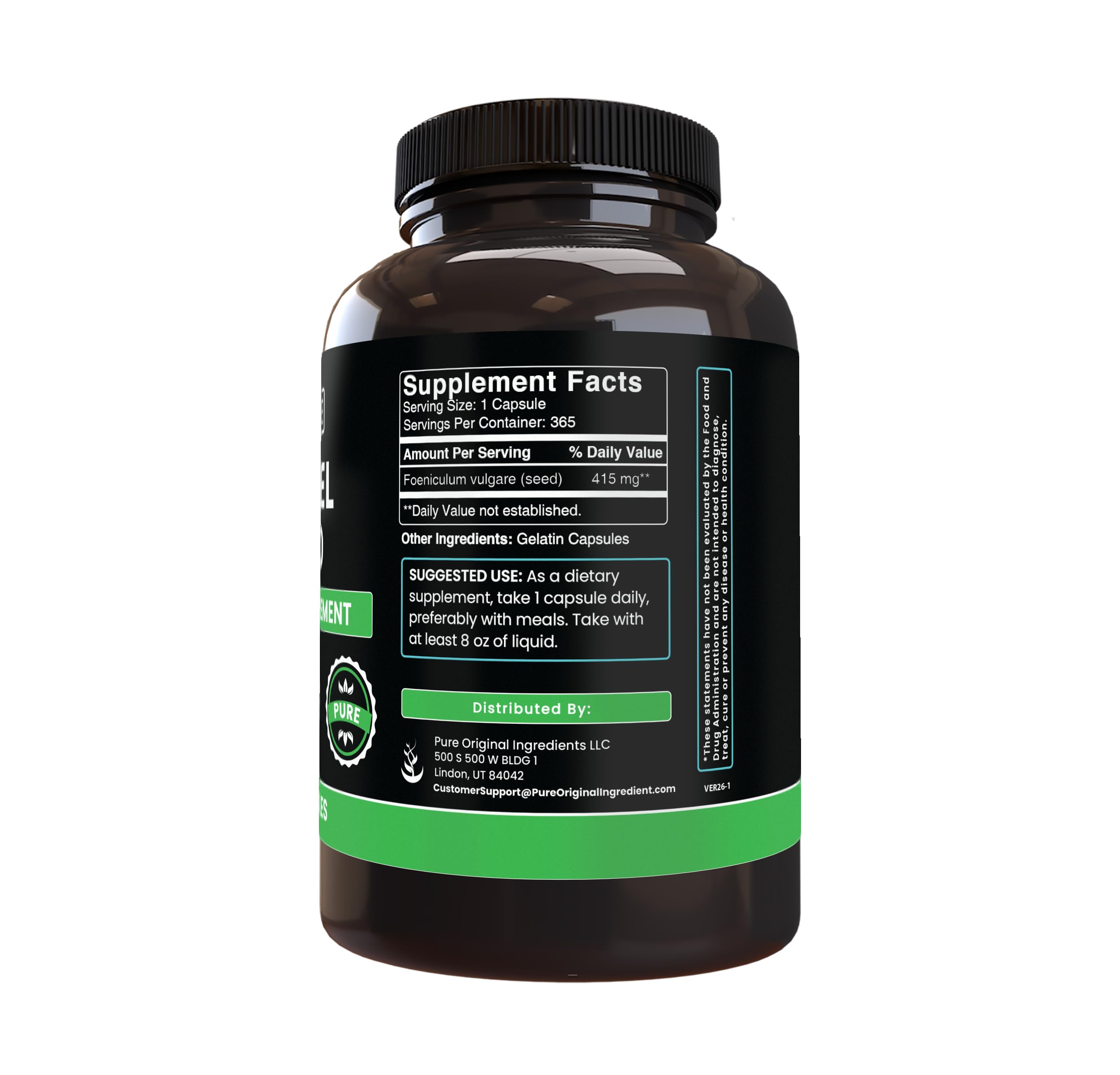 PURE ORIGINAL INGREDIENTS Fennel Seed Capsules side view
