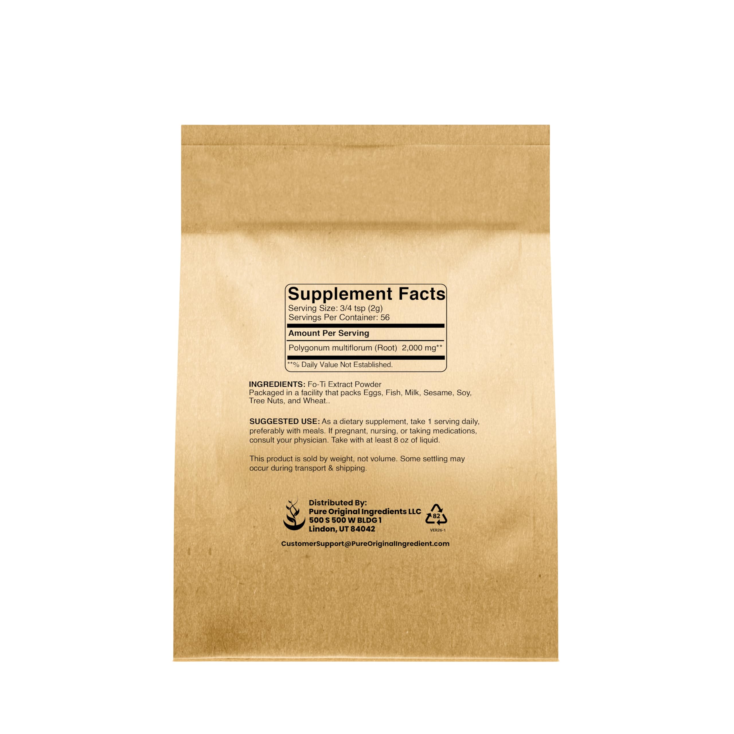 PURE ORIGINAL INGREDIENTS Fo-Ti Extract Powder packaging