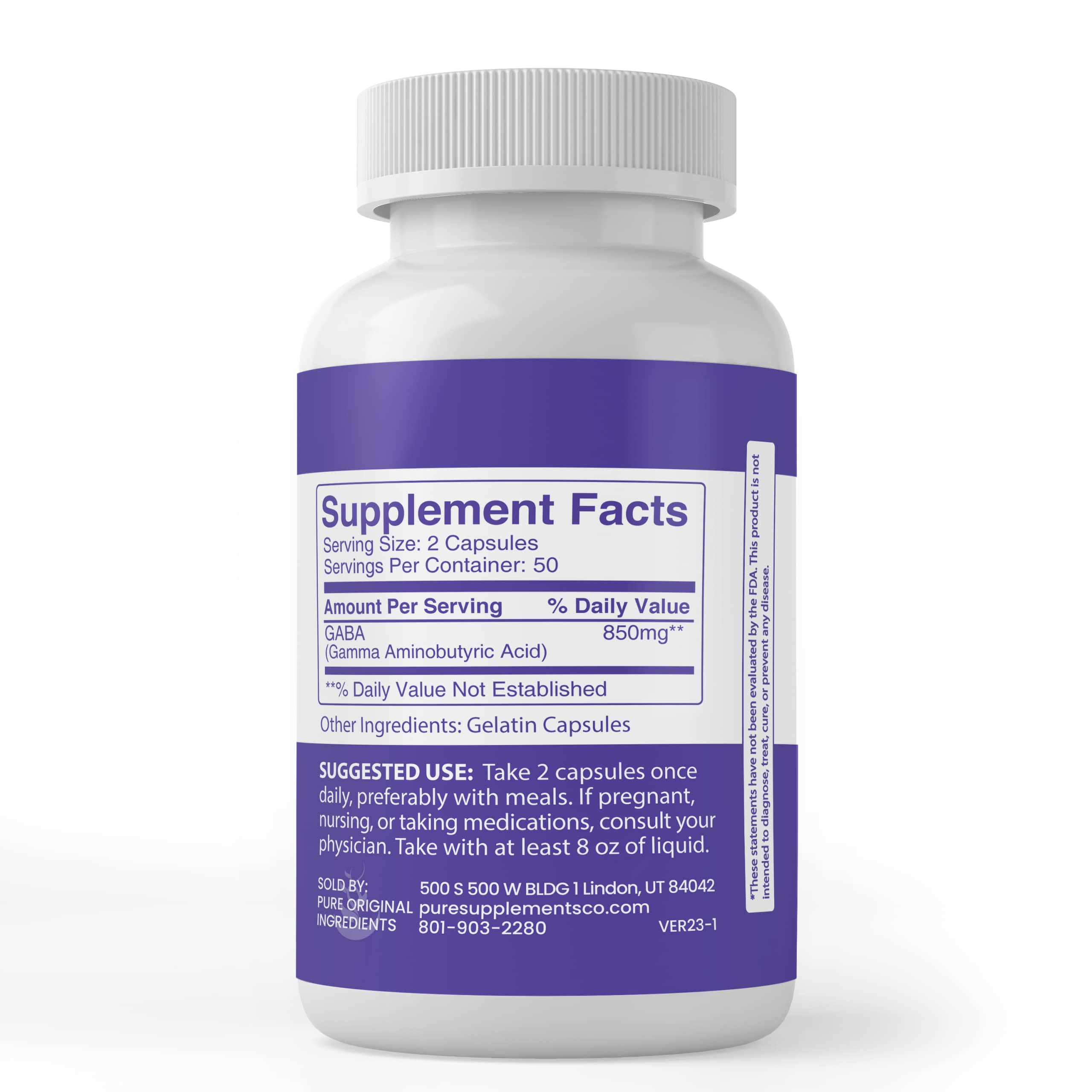 PURE ORIGINAL INGREDIENTS GABA Capsules packaging