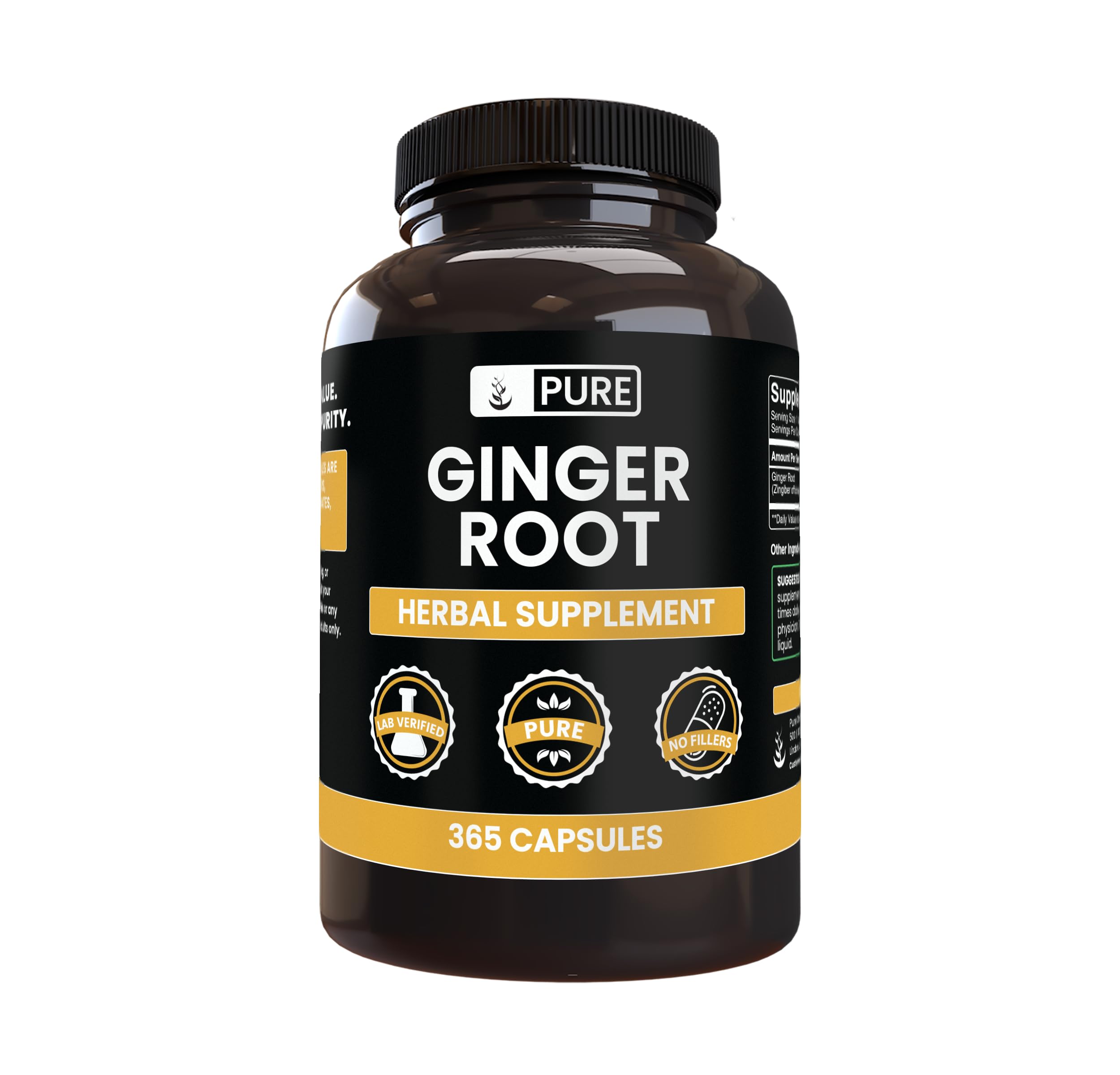 PURE ORIGINAL INGREDIENTS Ginger Root Capsules bottle front view
