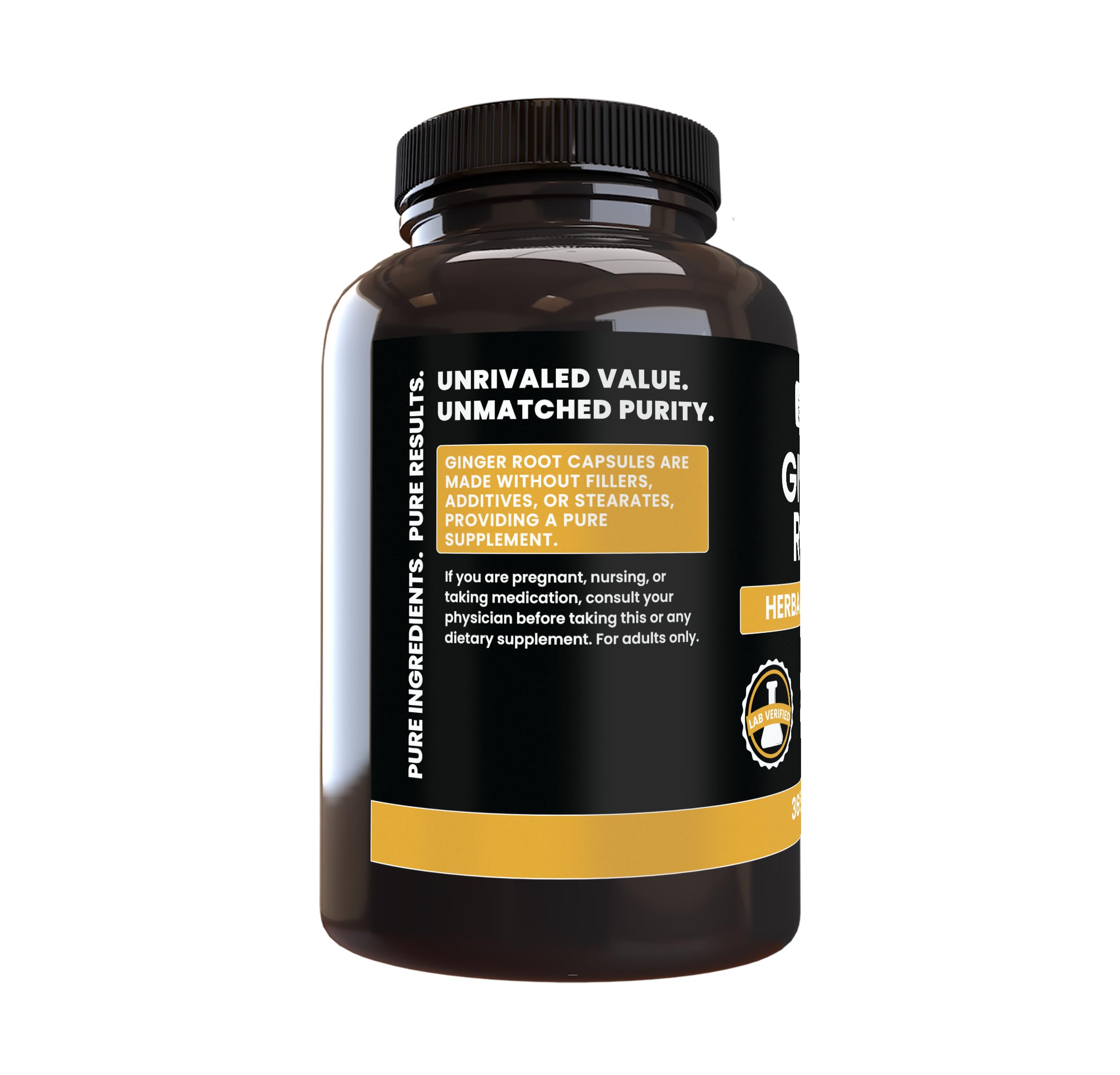 PURE ORIGINAL INGREDIENTS Ginger Root Capsules showing 180 count