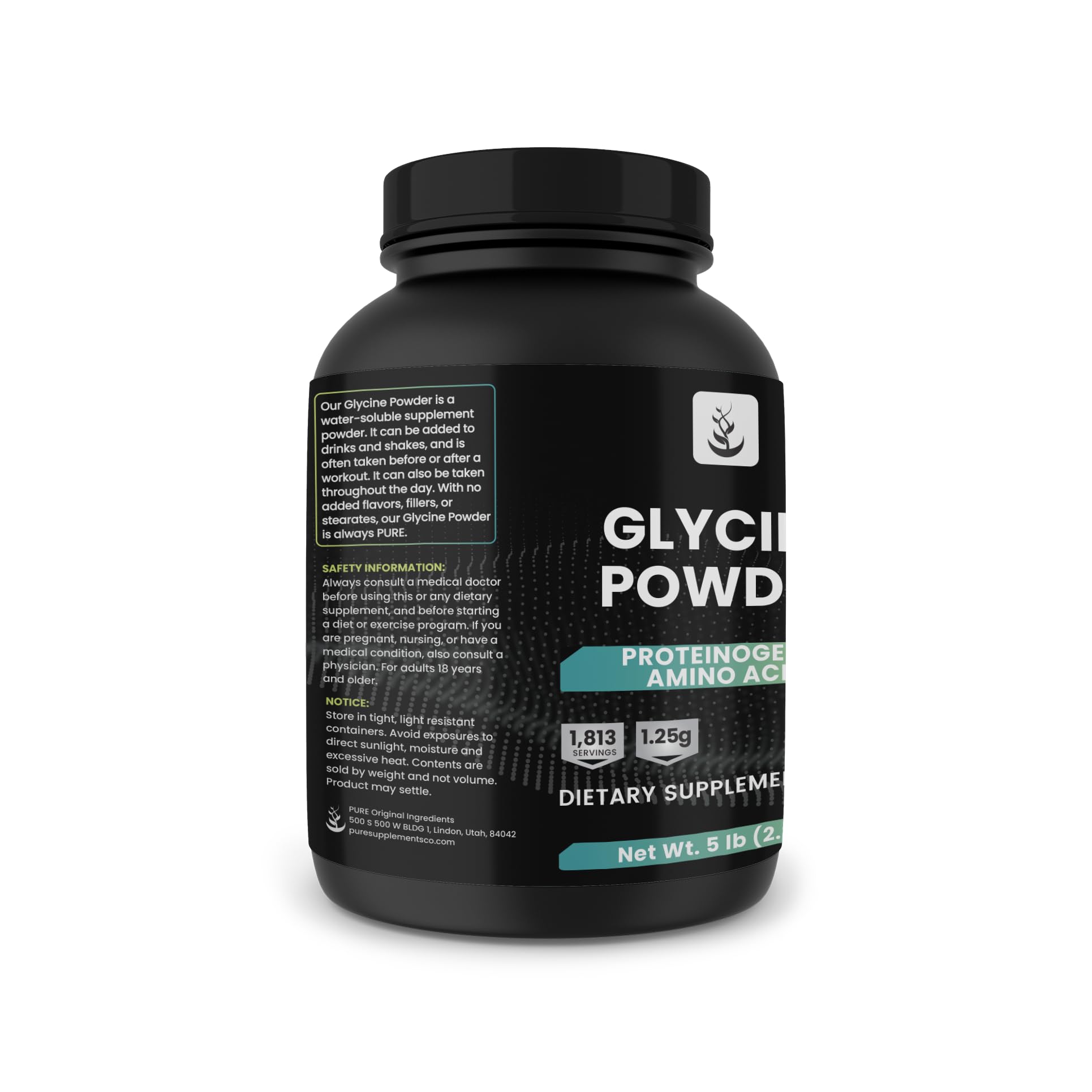 PURE ORIGINAL INGREDIENTS Glycine powder in a bowl