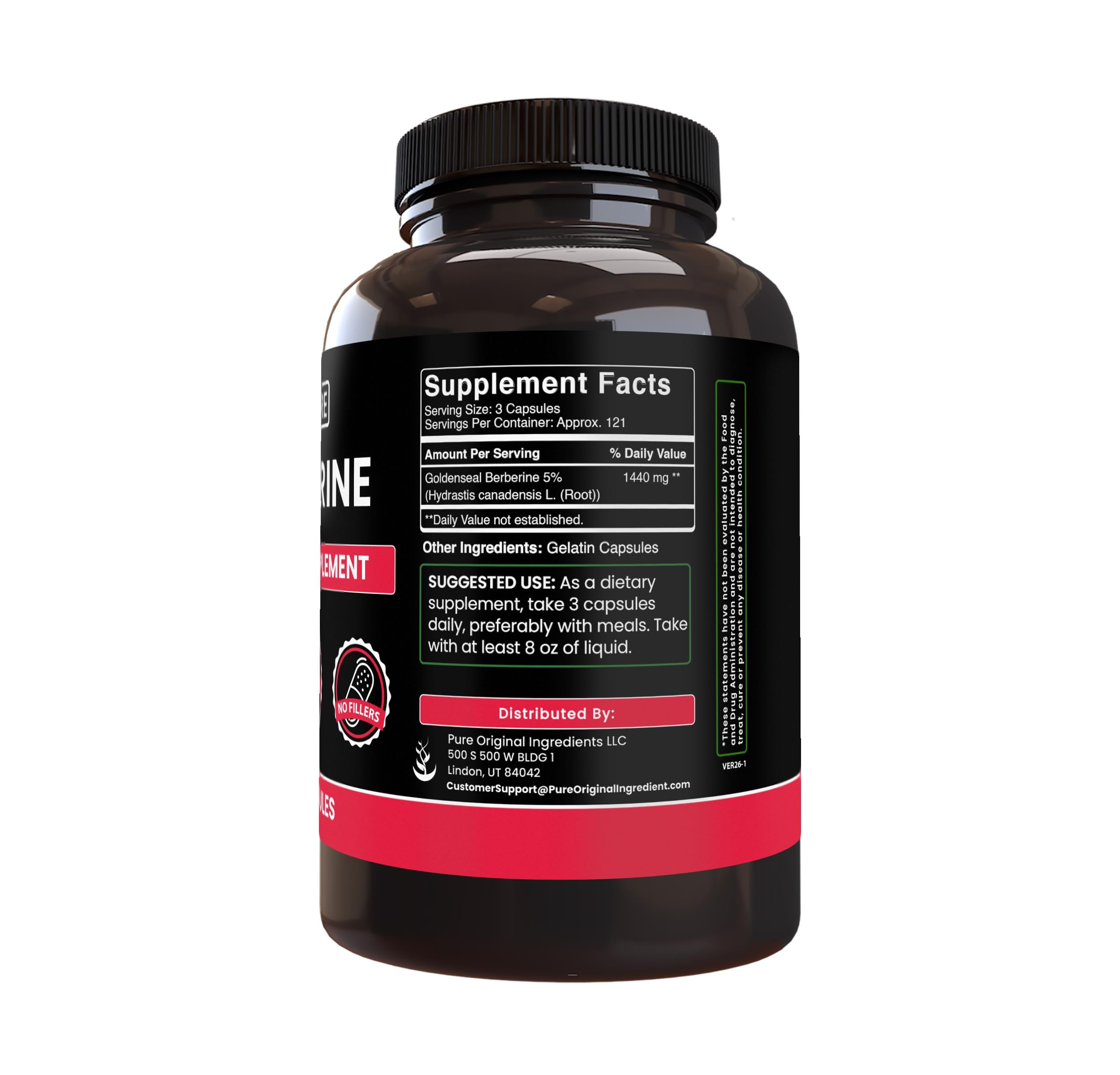 PURE ORIGINAL INGREDIENTS Goldenseal Berberine Capsules side view