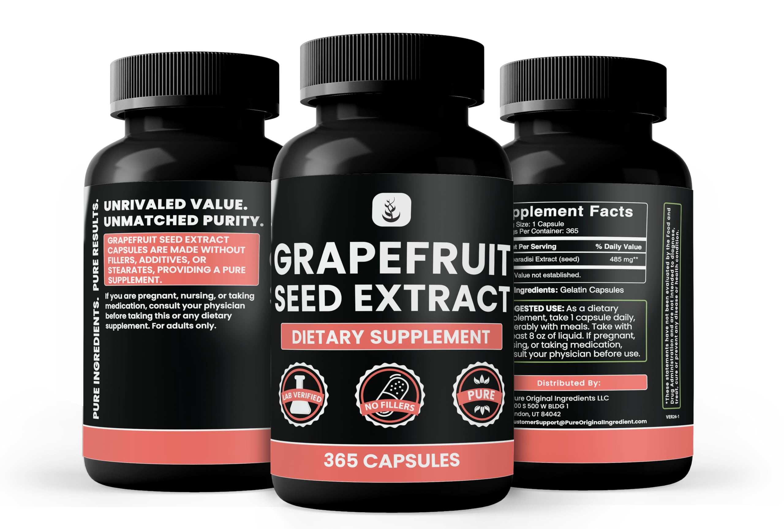 PURE ORIGINAL INGREDIENTS Grapefruit Seed Extract Capsules close-up of capsules
