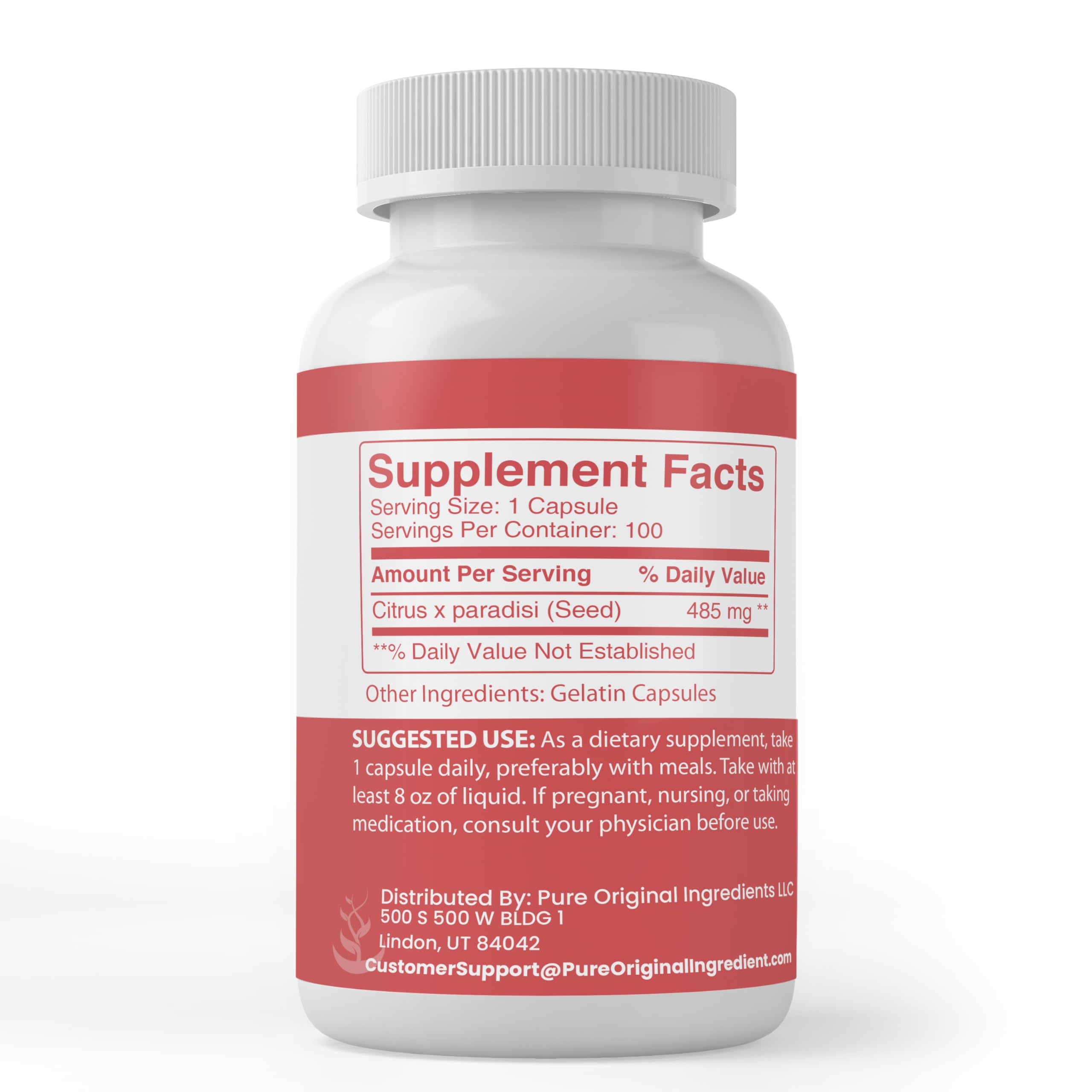 PURE ORIGINAL INGREDIENTS Grapefruit Seed Extract Capsules side view