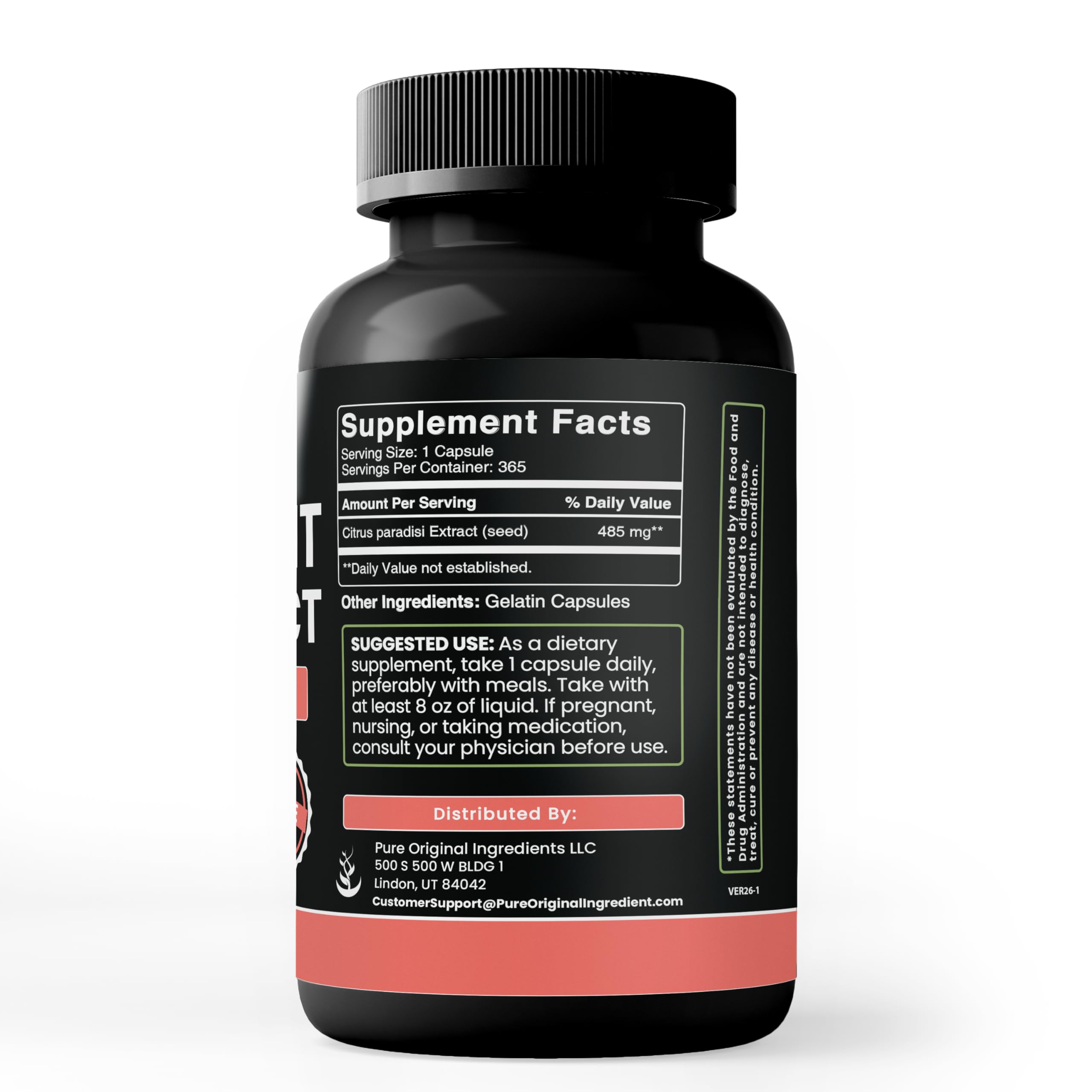 PURE ORIGINAL INGREDIENTS Grapefruit Seed Extract Capsules side view