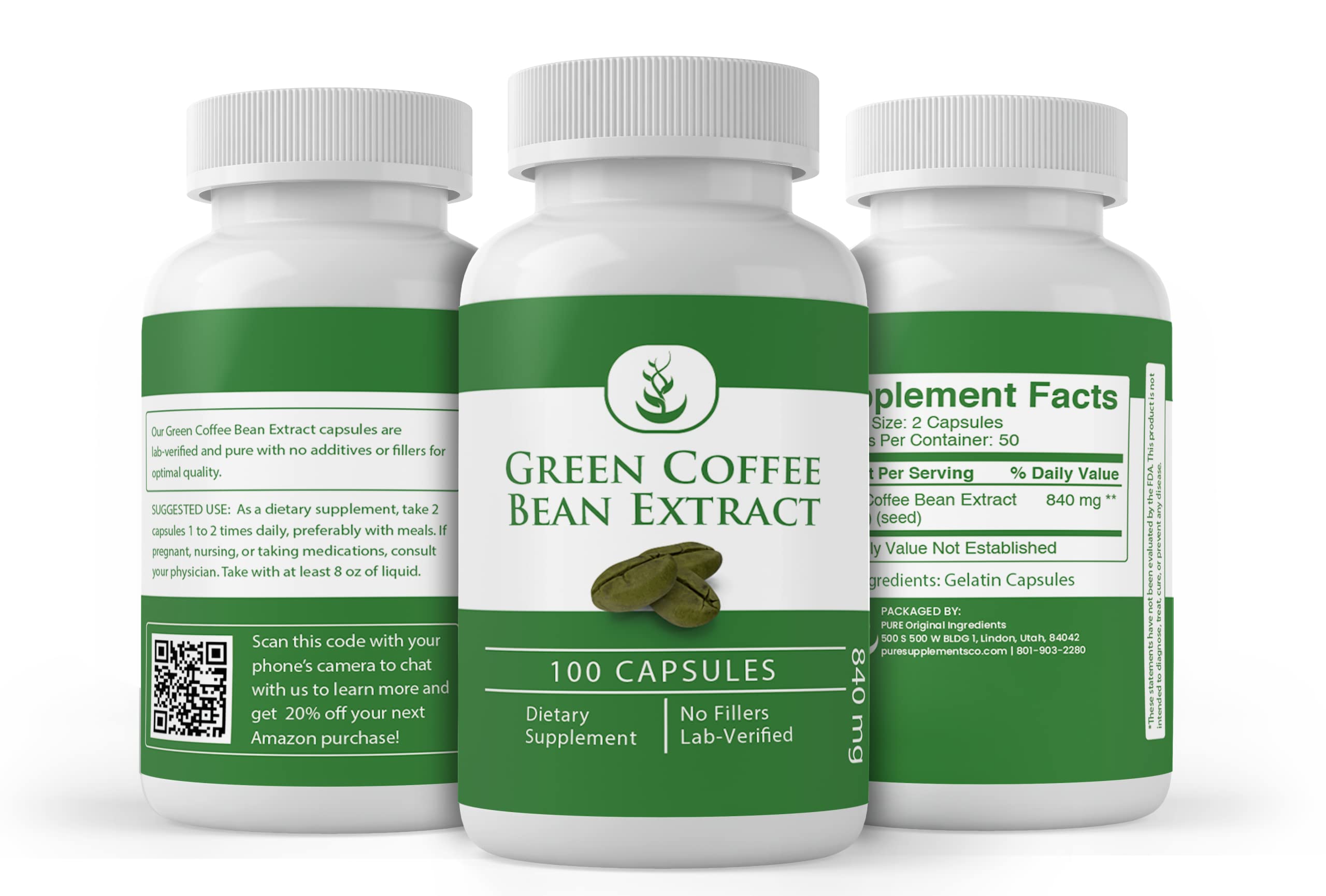PURE ORIGINAL INGREDIENTS Green Coffee Bean Extract Capsules close-up