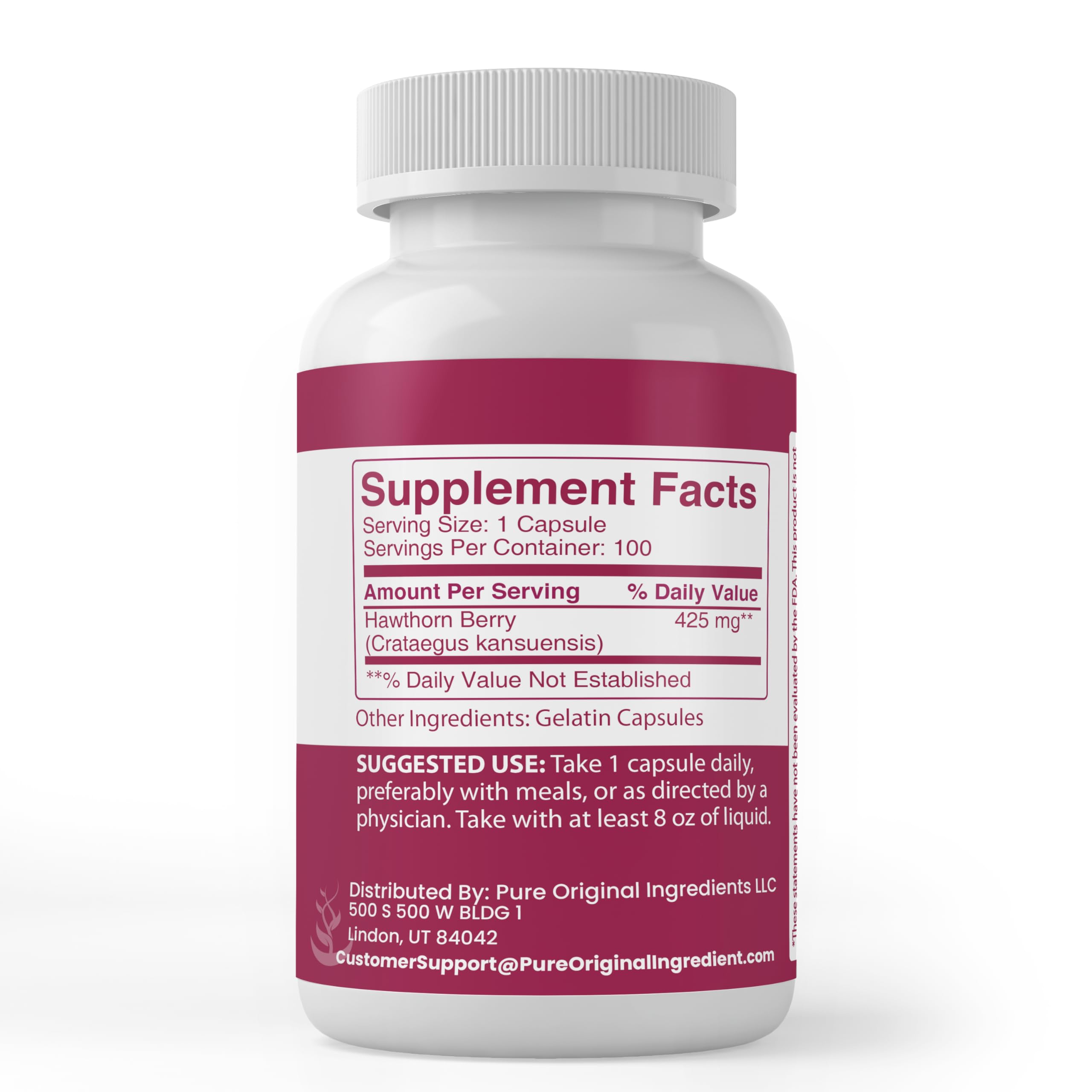 PURE ORIGINAL INGREDIENTS Hawthorn Berry Capsules side view