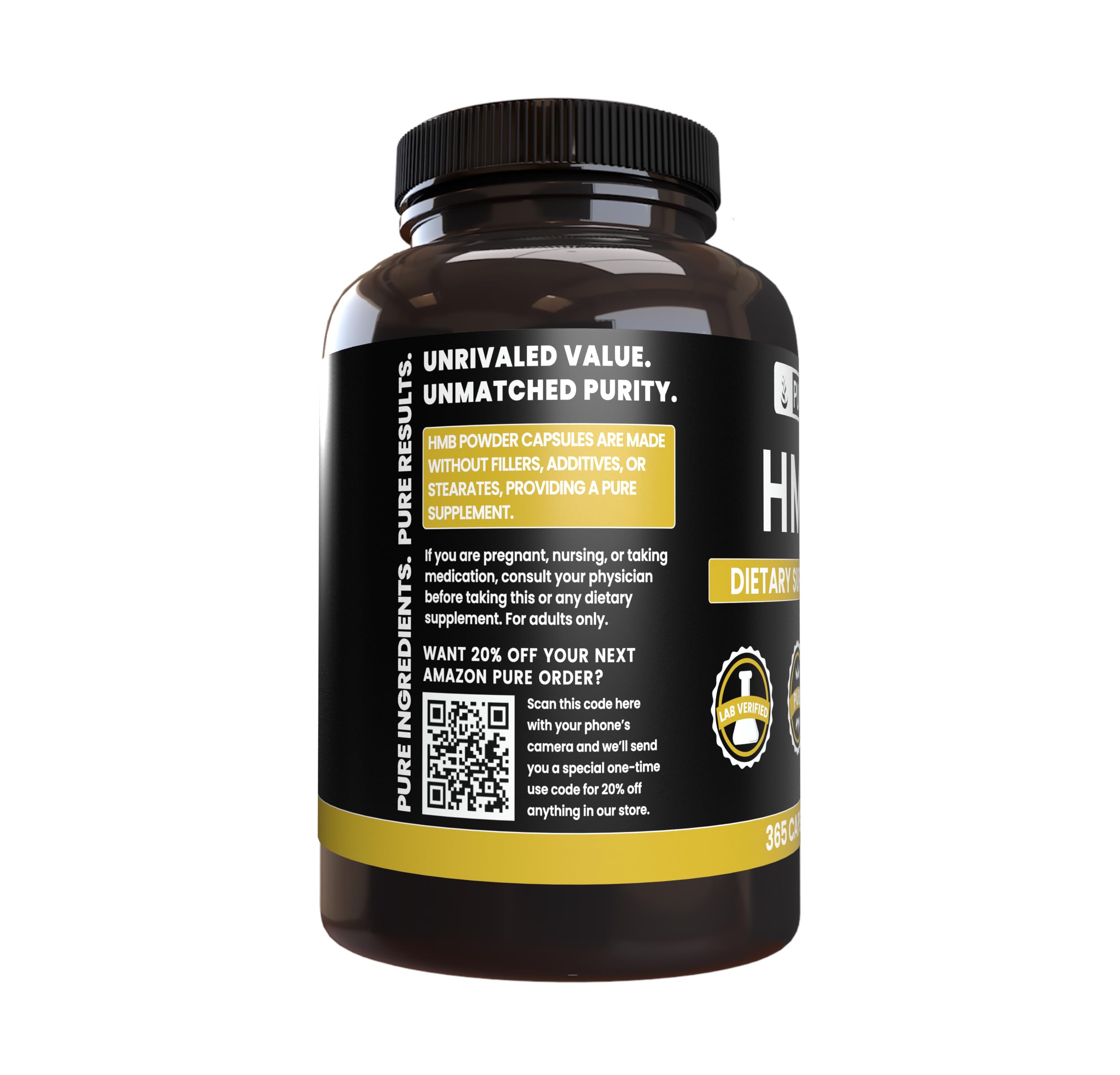 PURE ORIGINAL INGREDIENTS HMB Capsules bottle side view