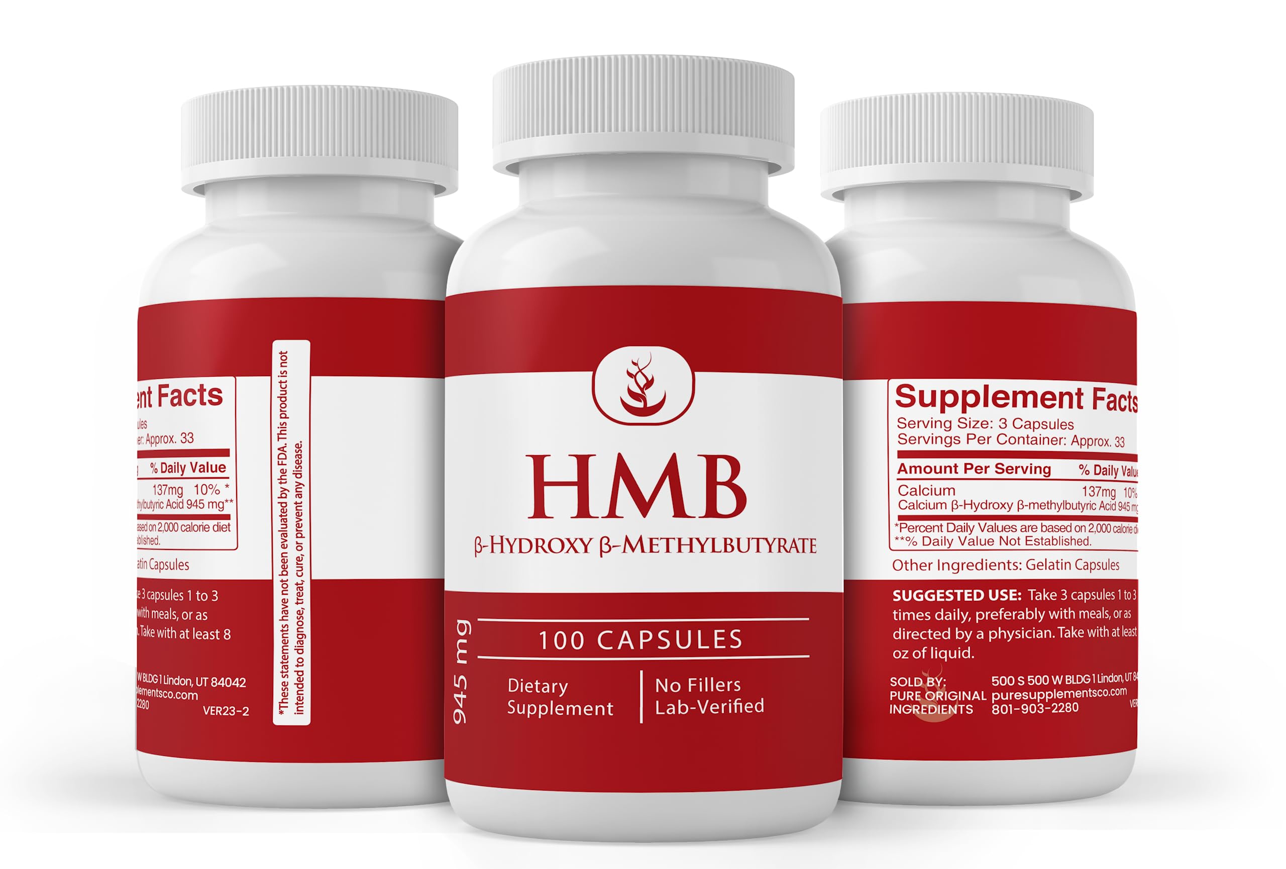 PURE ORIGINAL INGREDIENTS HMB Capsules on a wooden table
