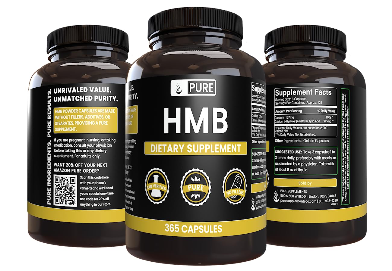 PURE ORIGINAL INGREDIENTS HMB Capsules with dosage details