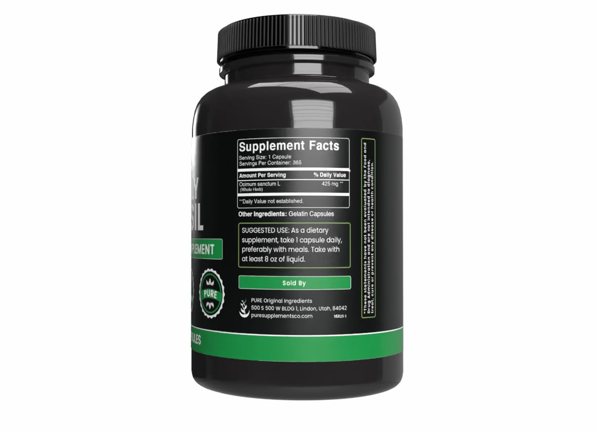 PURE ORIGINAL INGREDIENTS Holy Basil Capsules packaging