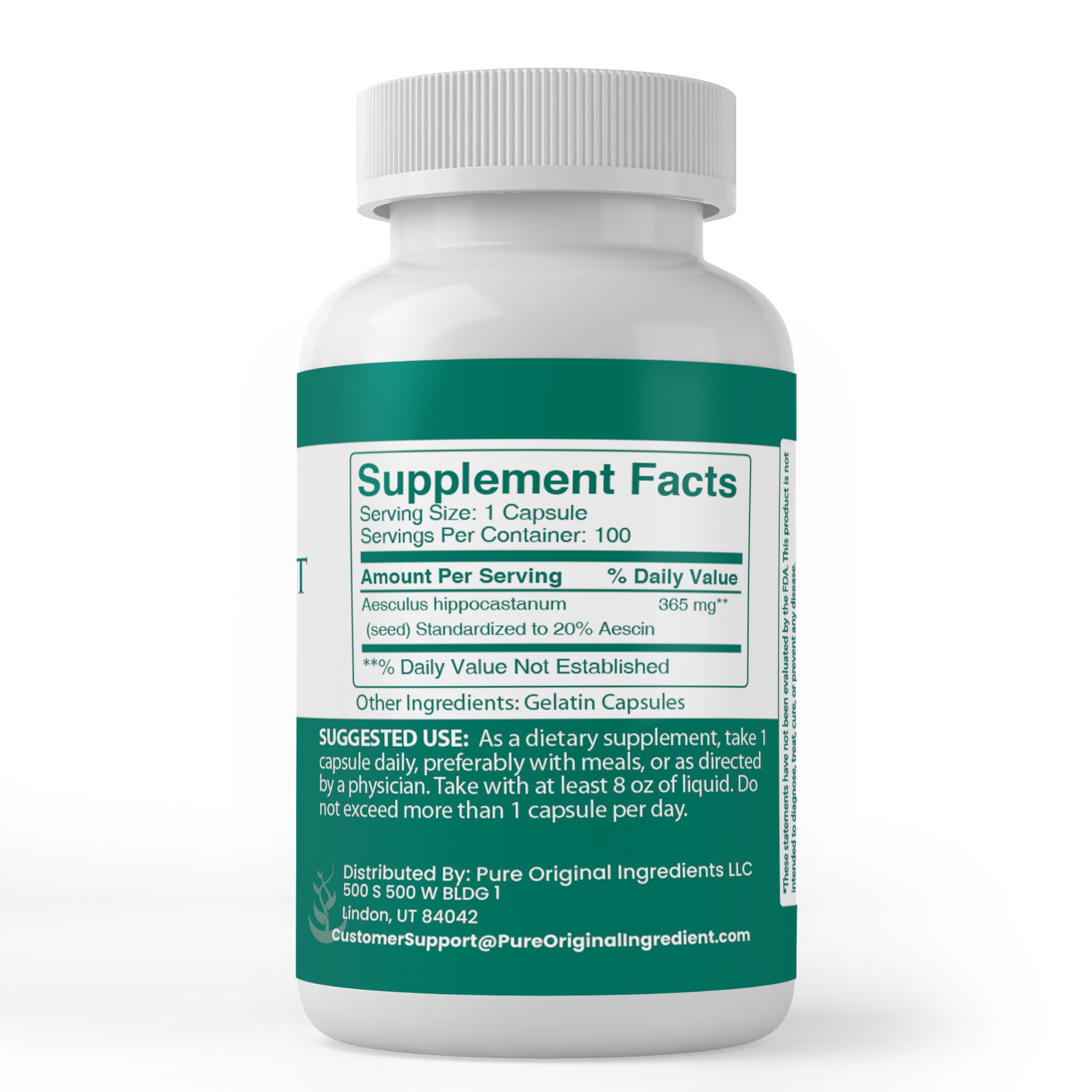 PURE ORIGINAL INGREDIENTS Horse Chestnut Capsules back view