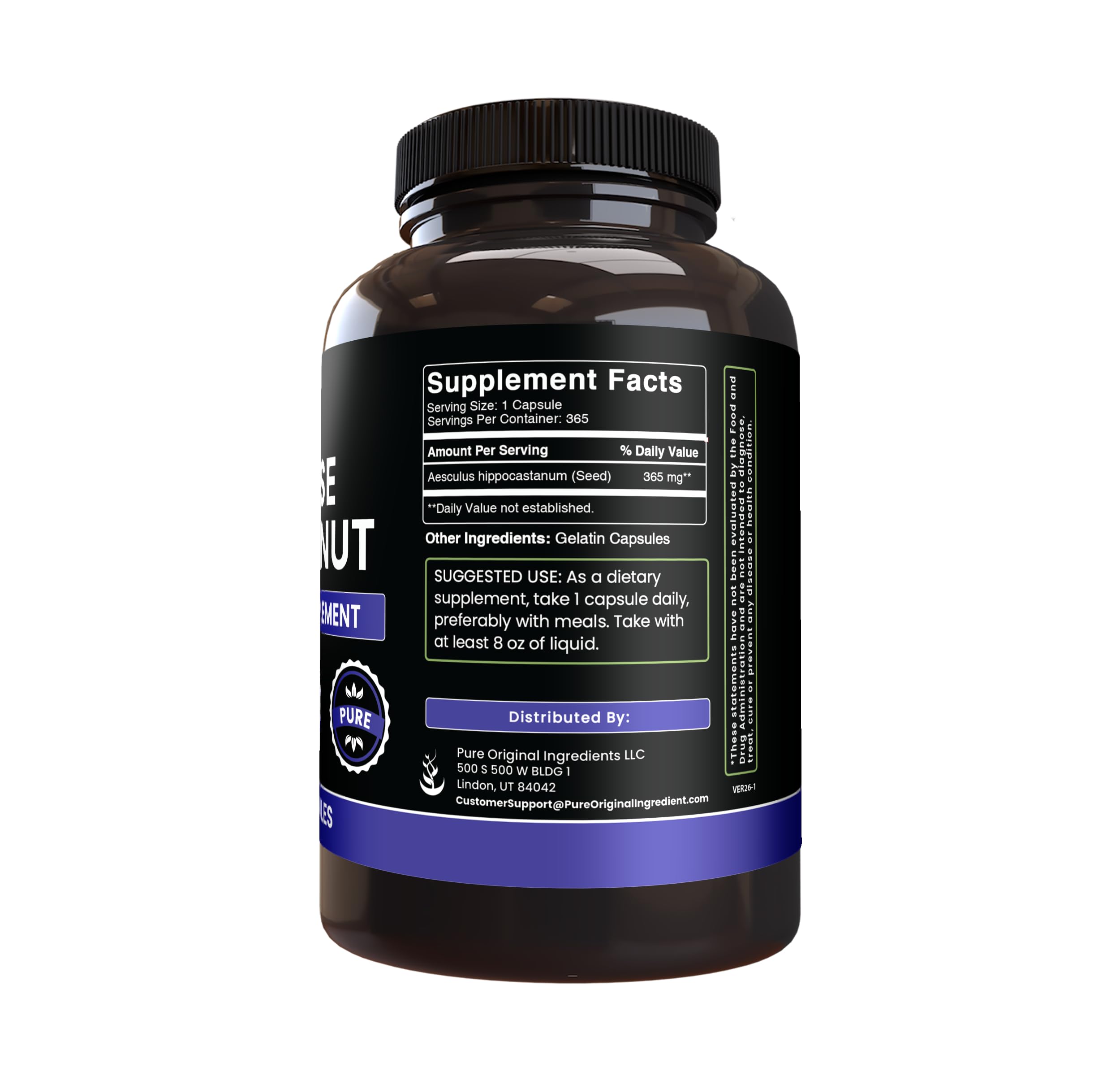 PURE ORIGINAL INGREDIENTS Horse Chestnut Capsules side view